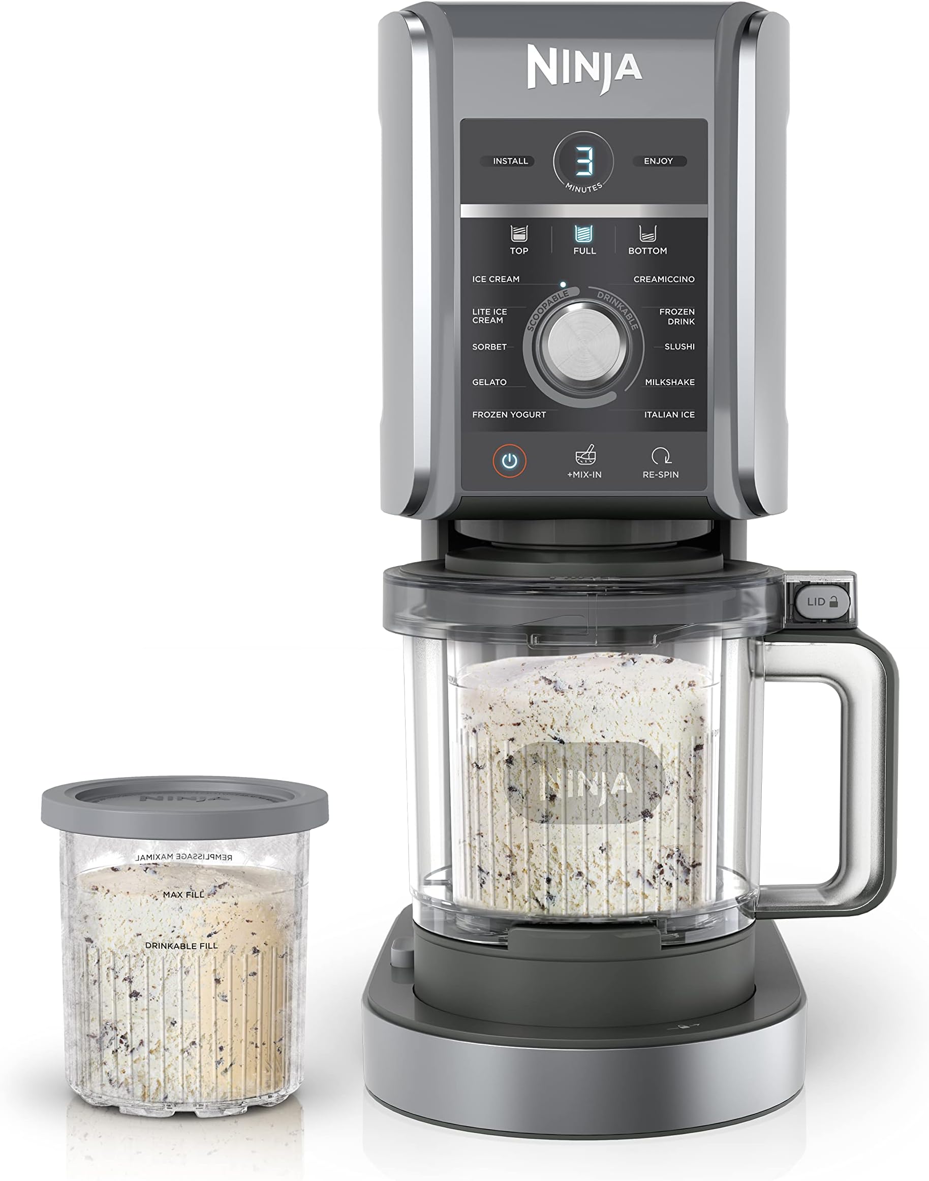 CREAMi Deluxe Ice Cream Maker | 11-in-1 Create Frozen Desserts, Sorbet, Milkshakes, Yogurt & More | Includes 2 Dishwasher Safe XL 24 Oz. Tubs with storage lids | Silver | NC501