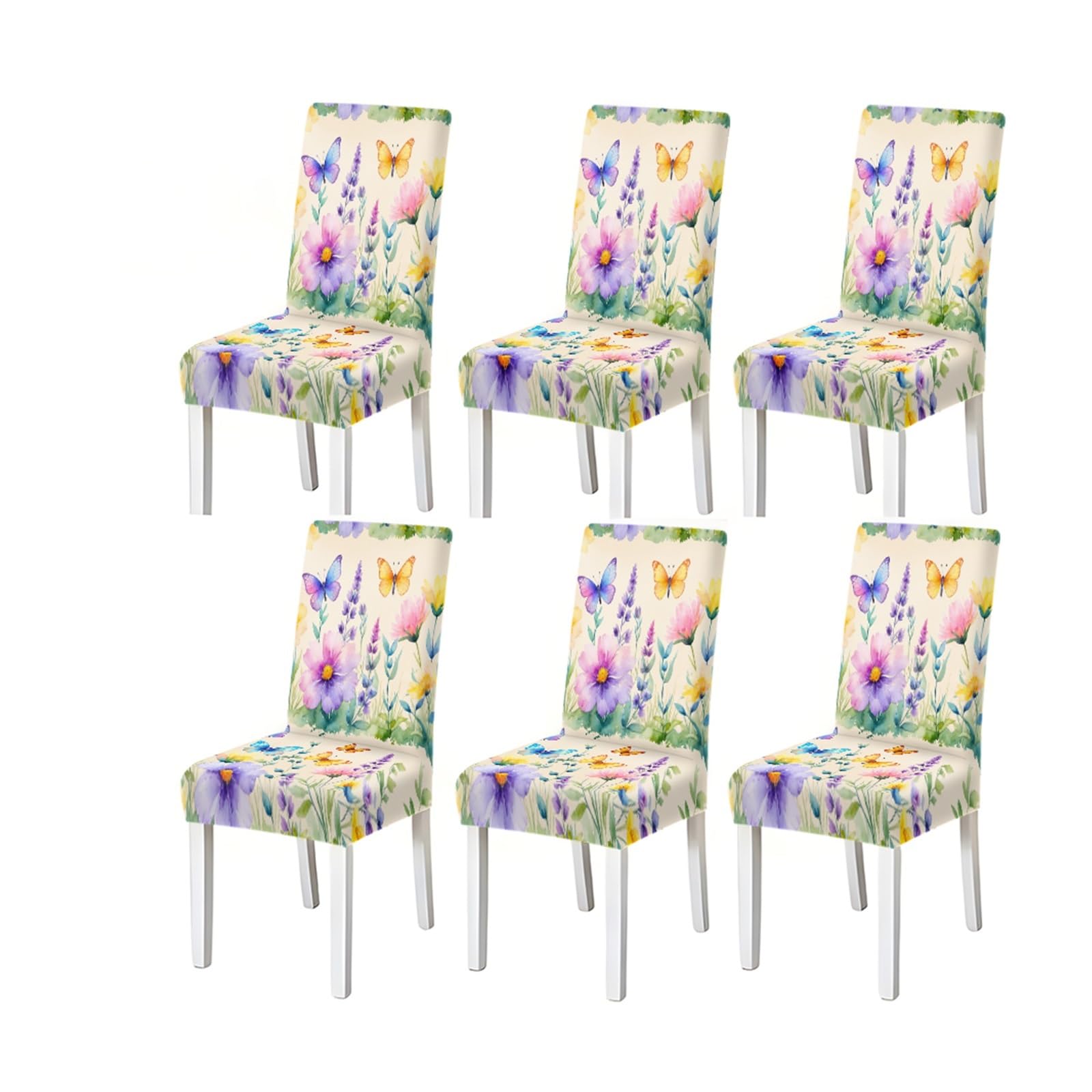 KXUAUV Watercolor Wildflower Butterfly Floral Pattern Print Dining Chair Covers Set Of 2/4/6, Stretch Slipcovers For Kitchen Dining Room Seat Protectors for Restaurant Hotel Party(6PCSChair cover)
