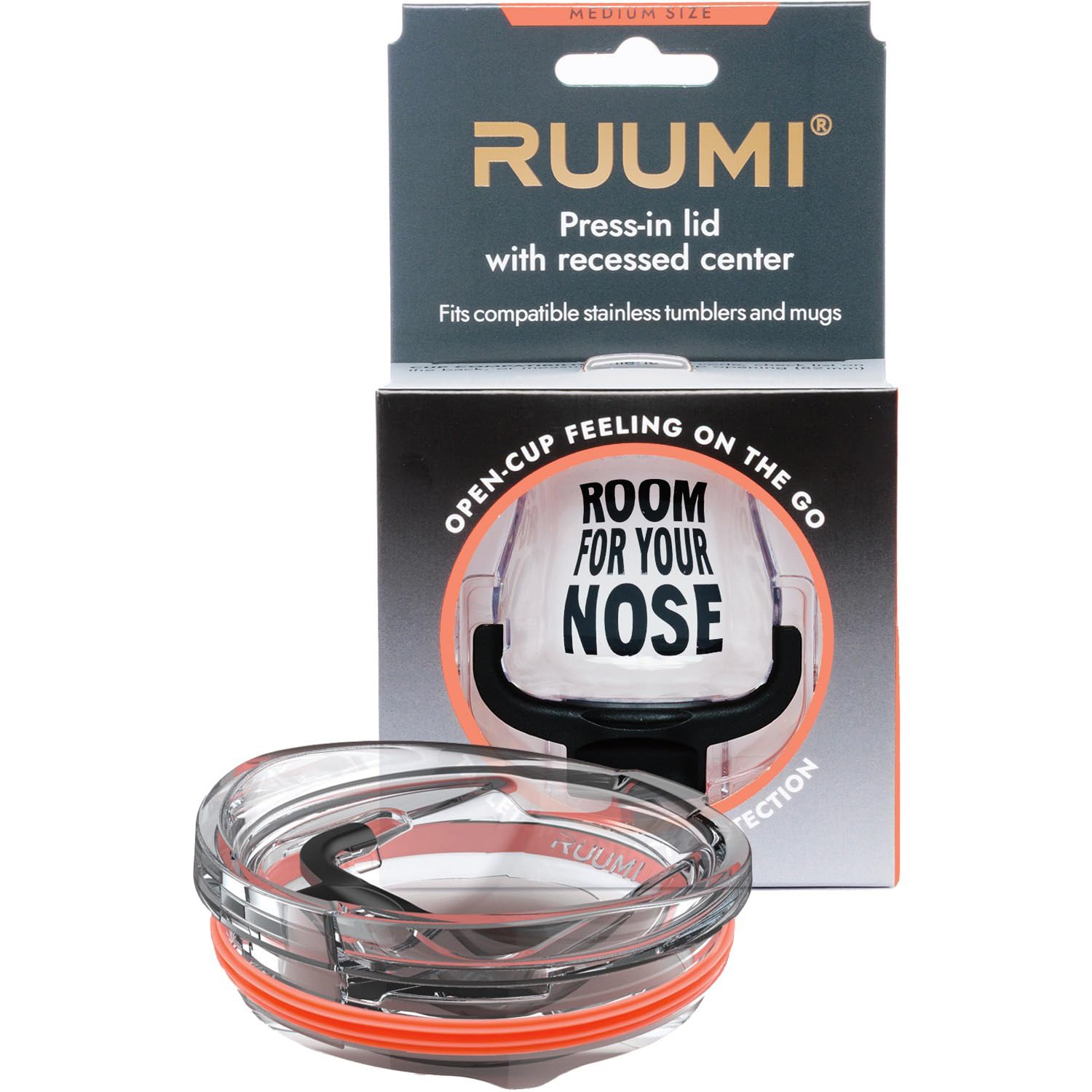 Ruumi Ergonomic Lid with Recessed Center - Compatible with 10–24 oz Tumblers and Mugs Including Yeti Rambler, Swig and Ozark Trail (Coral)