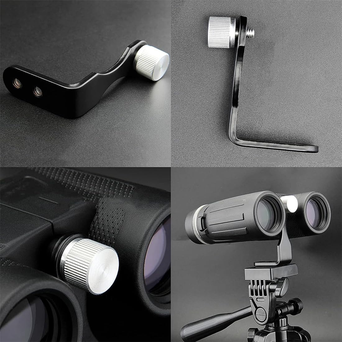 L Metal Binocular Adapter, Adaptateur Universel pour trépied binoculaire, Support en L, Adaptateur de Montage en métal 50 mm Compatible avec tous les trépieds 1/4, télescope, caméra, Noir