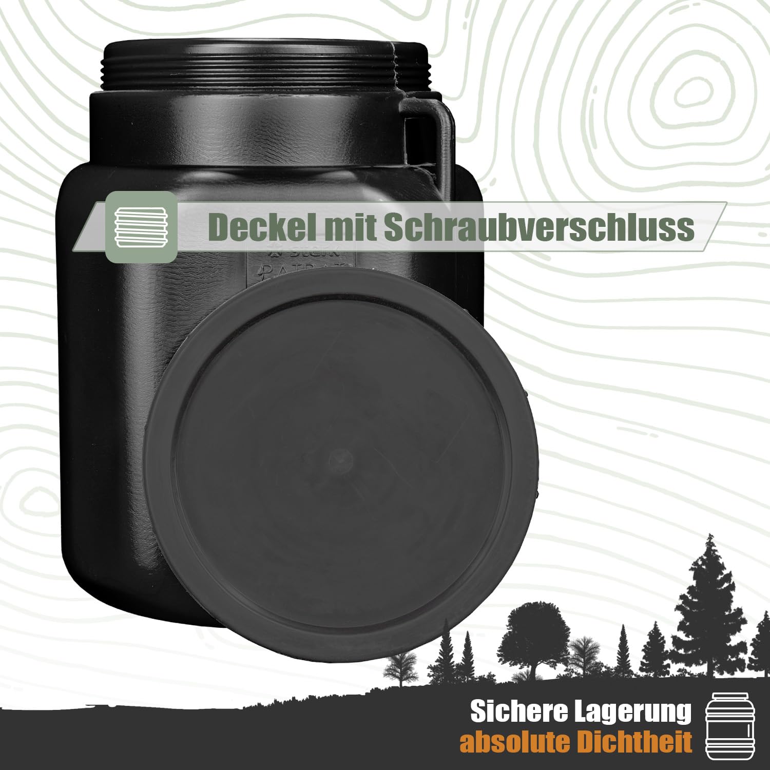 Weithalsfass Futtertonne Hund Gärfass Lebensmittelbehälter mit Deckel Kanister Lebensmittelecht Futter Tonne Pferd Mostfass (Schwarz, 20 Liter)