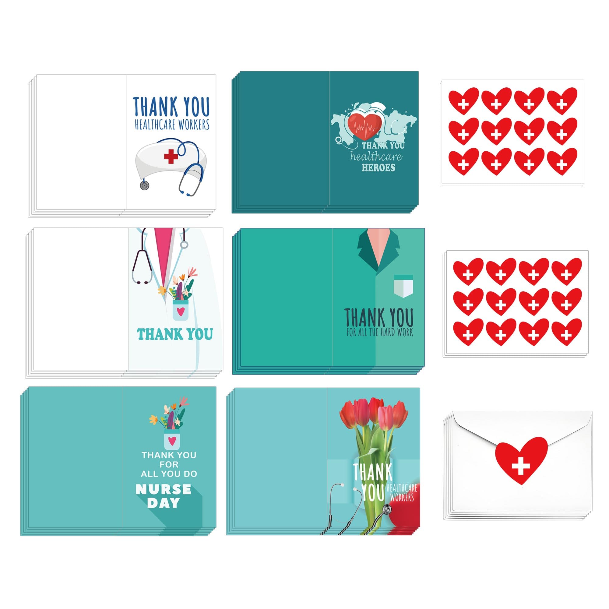 36 Sets Doctor Medical Thank You Cards with Envelopes and Stickers 4 x 6 Inch Nurse-Themed Greeting Cards for Nurses Week Healthcare Workers