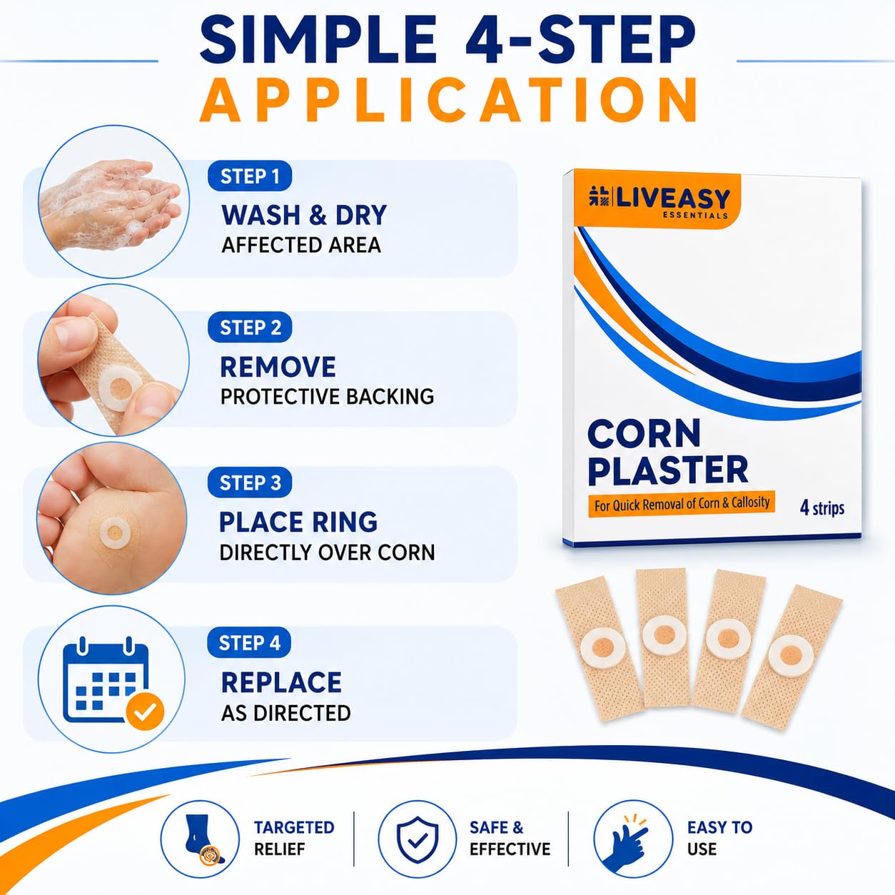 LIVEASY Essentials Corn Plaster Pack of 3 (4 Strips Each) — Amazon image 4