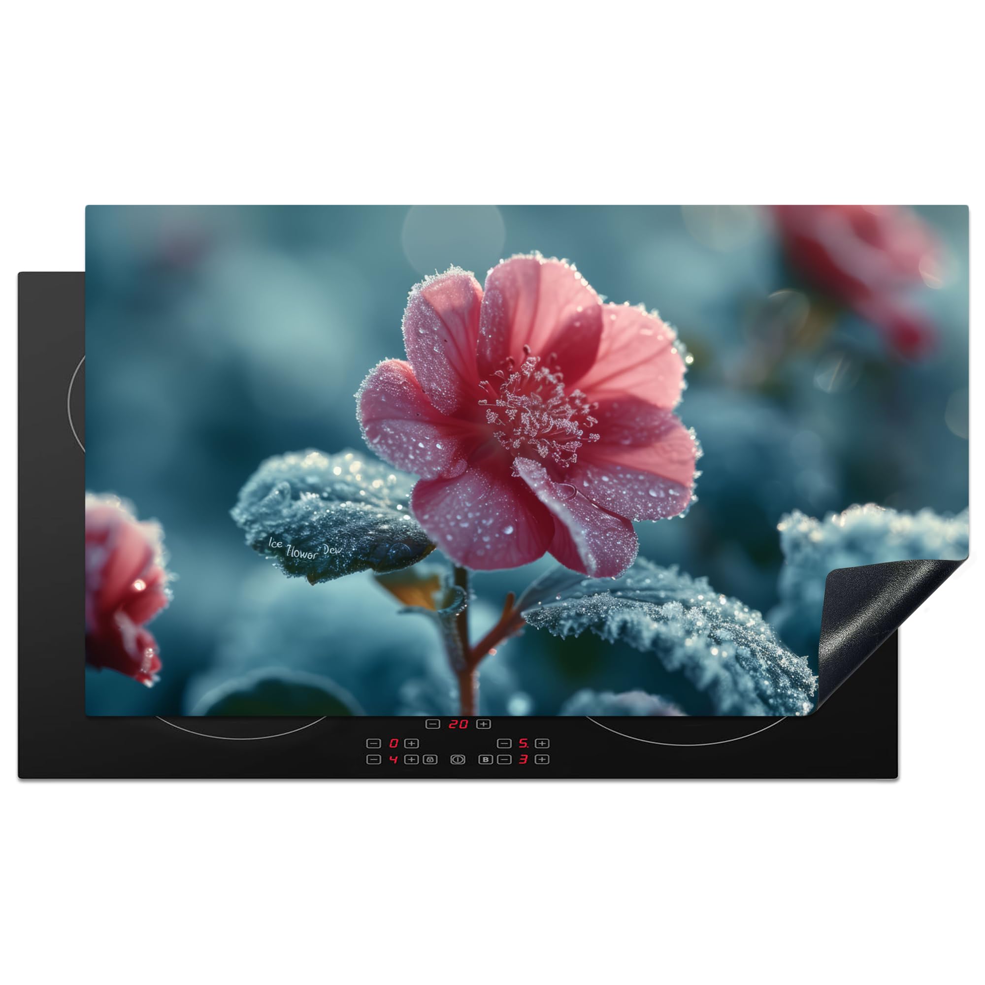 KitchenYeah© Induction Hob Protector Mat 20.3"x35.3" / 89.6x51.6 cm Cooker Top Protectors Cover Ceramic Covers Electric Hobs Vinyl Flower - Red - Winter - Drops