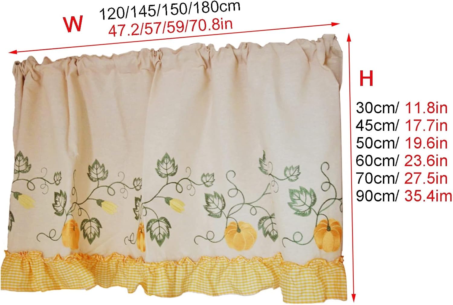 Kitchen Curtain Pumpkin Embroidery, Beige Tier Curtains Valance, for Kitchen/Bedroom/Living Room/Café Small Window Short Drapes Insulating Blackout (Size : W180xH30cm/70.8x11.8in)