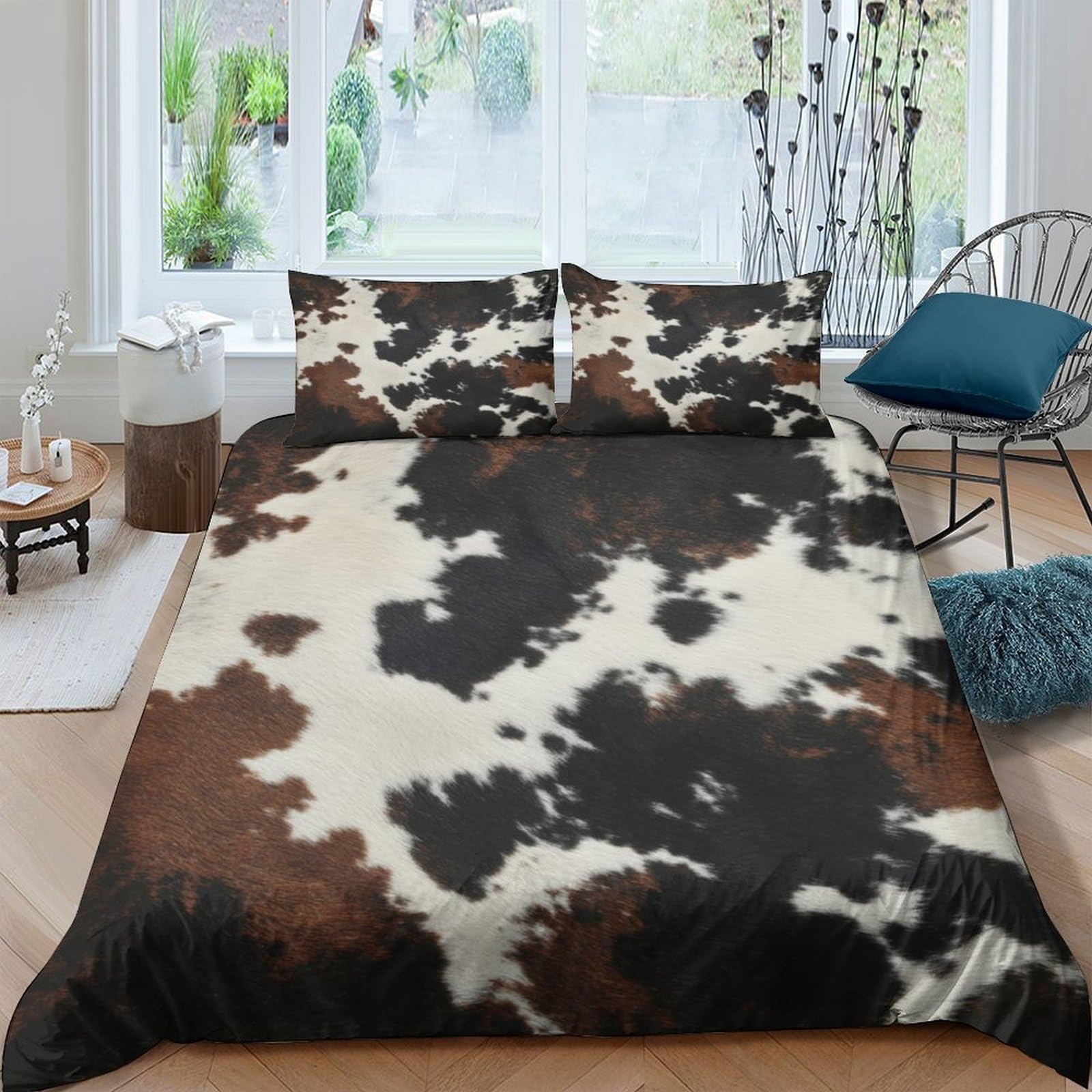 Ctjqhvkz Style-9 3D Printed Cowhide Pattern Fitted Sheet Microfiber Anti-Slip Bedroom Decor Brown White Mattress Cover Single（135X200cm）