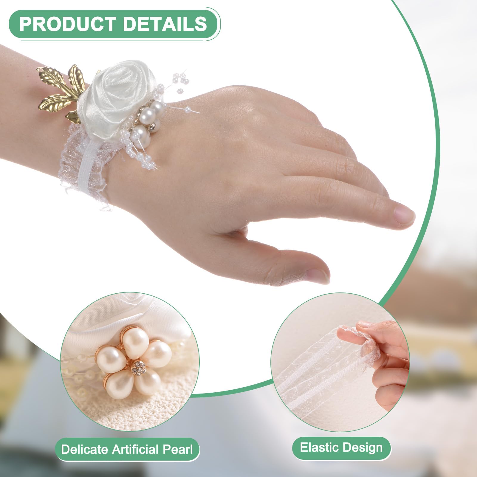 M METERXITY 6-Pack Wrist Corsage Bracelets, Artificial Flower Corsage Wristlets for Wedding/Prom/Party - Image 2