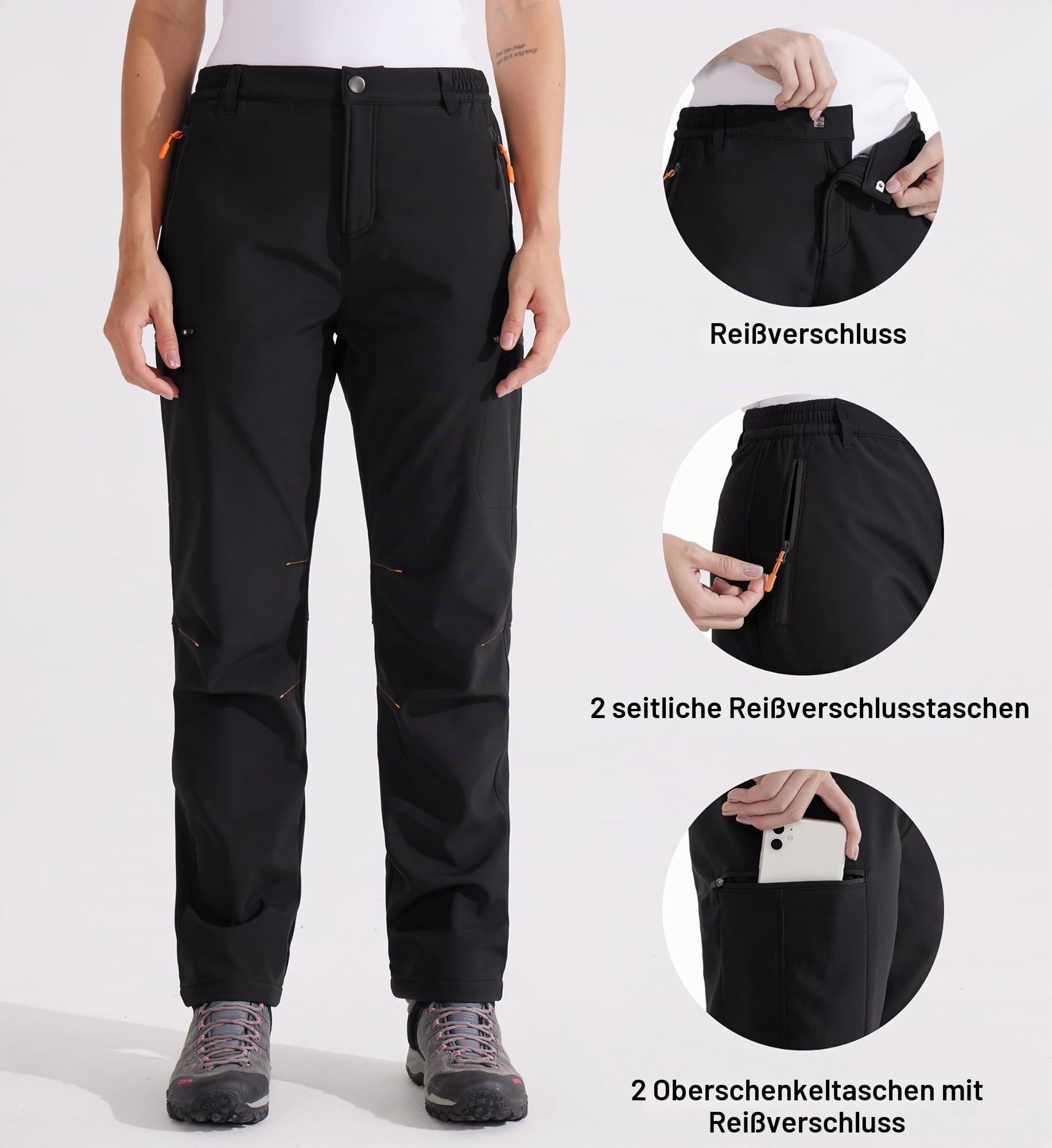 Libin Damen Wanderhose Thermohose Gefüttert Winter Outdoorhose Warme Softshellhose Wasserdicht Winddicht Skihose Trekkinghose