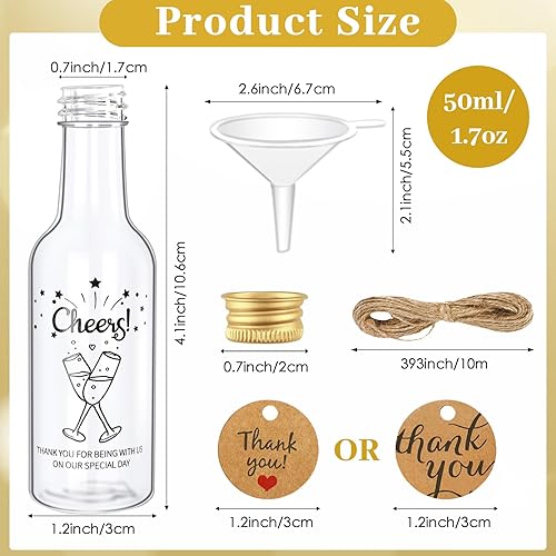 Miniatura 2 de AerWo Paquete de 100 mini botellas de licor, botellas de alcohol de plástico herméticas de 1.8 onzas líquidas, botella pequeña de plástico con