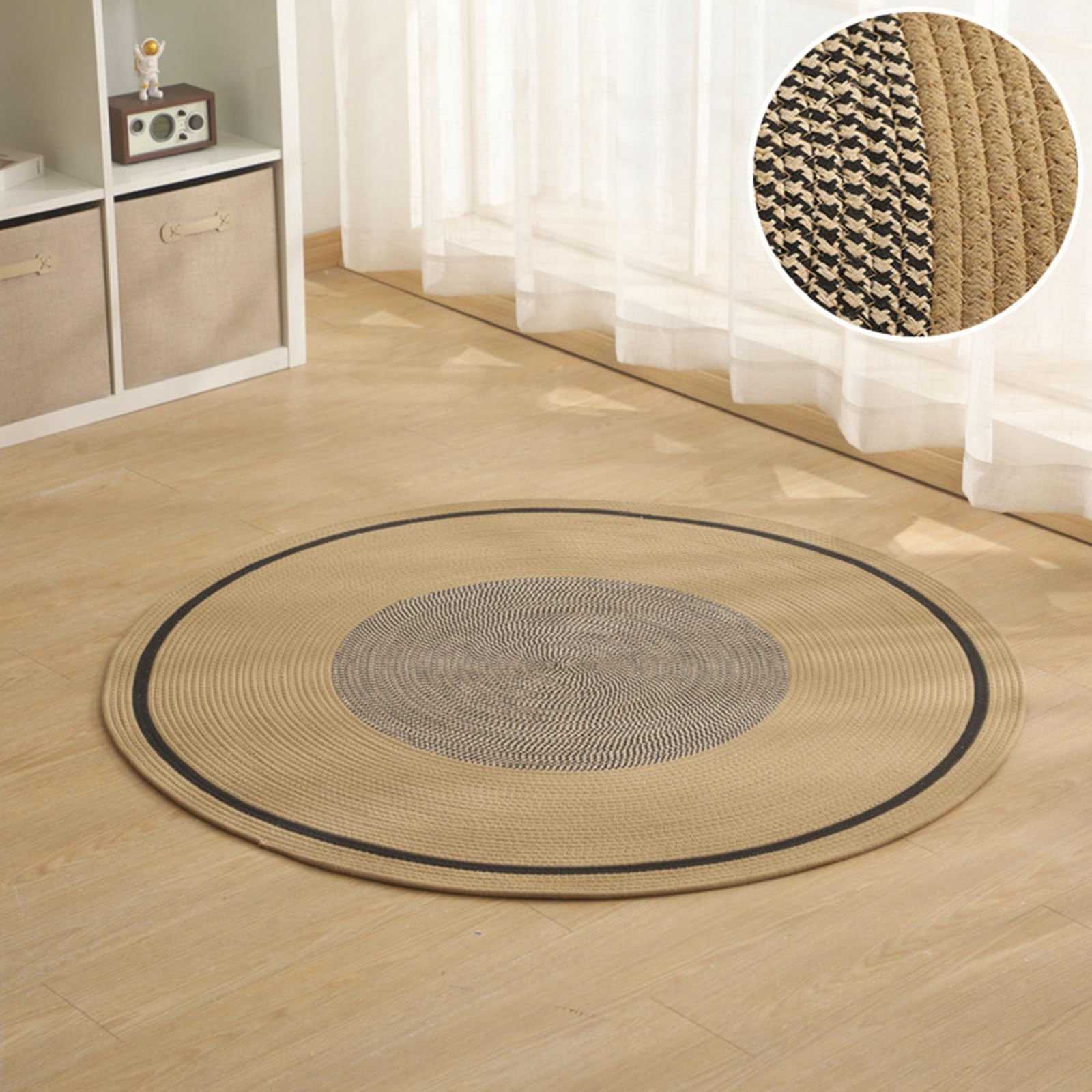 EXQUILEG Jute Teppich rund Bastteppich,Home & Living Jute Teppich Rund,aus 100% Naturfaser - geflochten Boho Juteteppich, Esszimmer, Schlafzimmer