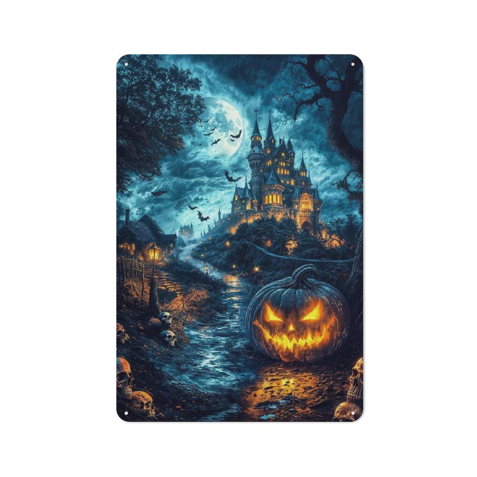 Junmoney Fantasy Spooky Pumpkin Decorative Metal Wall Decor 30X20cm, Vintage Metal Sign For Hallway, Home Bar, Garage Or Study