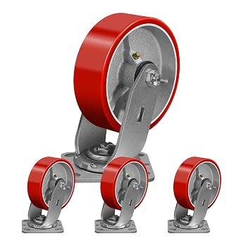 6 x 2 Caster Wheels Heavy Duty Industrial Casters Set of 4 with Load 4800lbs, Polyurethane on Silver Cast Iron Core Wheels for Cart Platform Truck Workbenches 4 Swivel