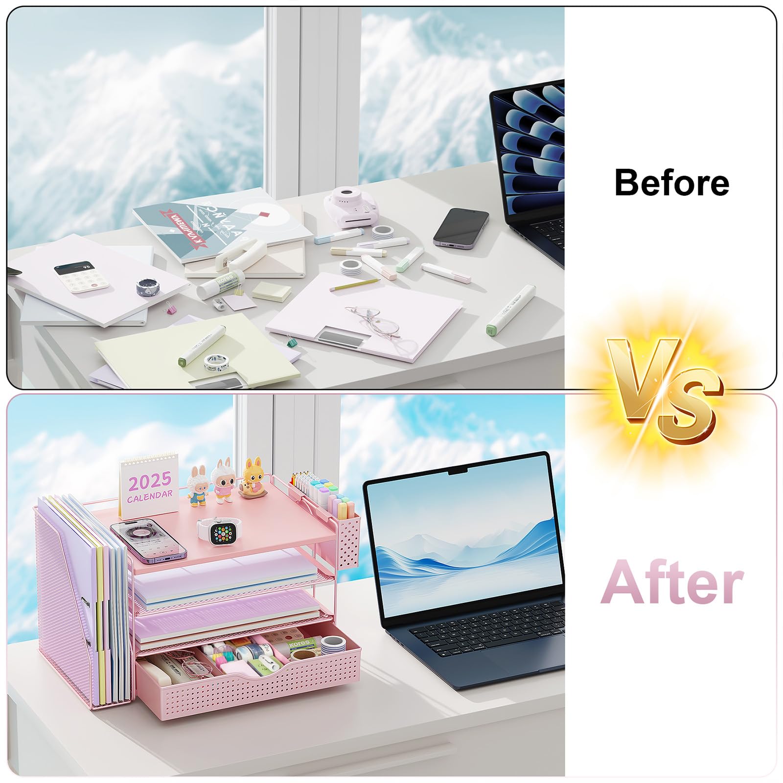 Wood Desk Organizers and Accessories with File Holder & Catalog Racks view 2