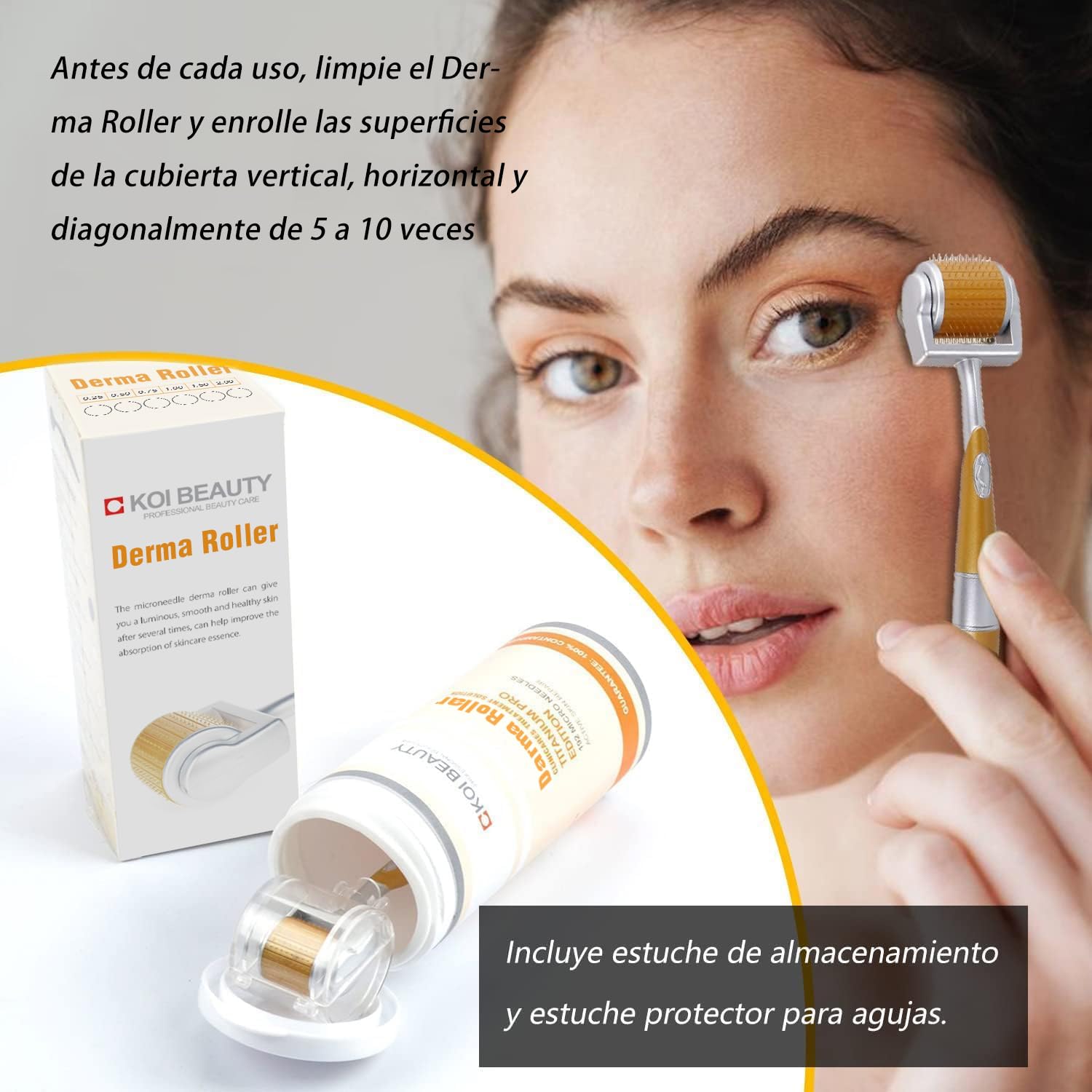 KOI BEAUTY profesional Derma Roller 1.0 - Microneedle Roller individual de titanio real 192, Microneedling Roller para cara, cuero cabelludo y cuerpo, Micro Needle Roller masculino y femenino