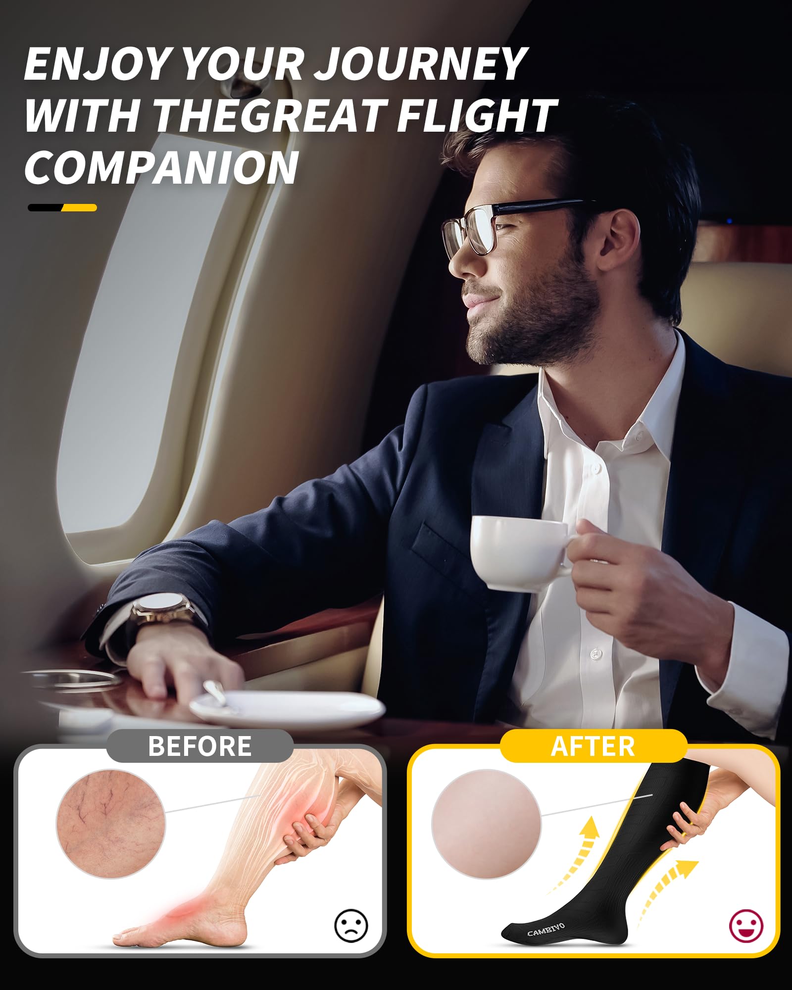 CAMBIVO 3 Paar Kompressionsstrümpfe Herren Damen, Stützstrümpfe, Compression Socks, Kompressionssocken, Thrombosestrümpfe für Erholung, Laufen, Reise, Flug, Shifahren, Alltag