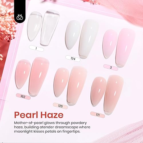 Miniatura 85 de Beetles - Kit de gel de extensión de uñas de polietileno con luz UV: juego de 6 colores de gel constructor rosa con purpurina blanca con capa base