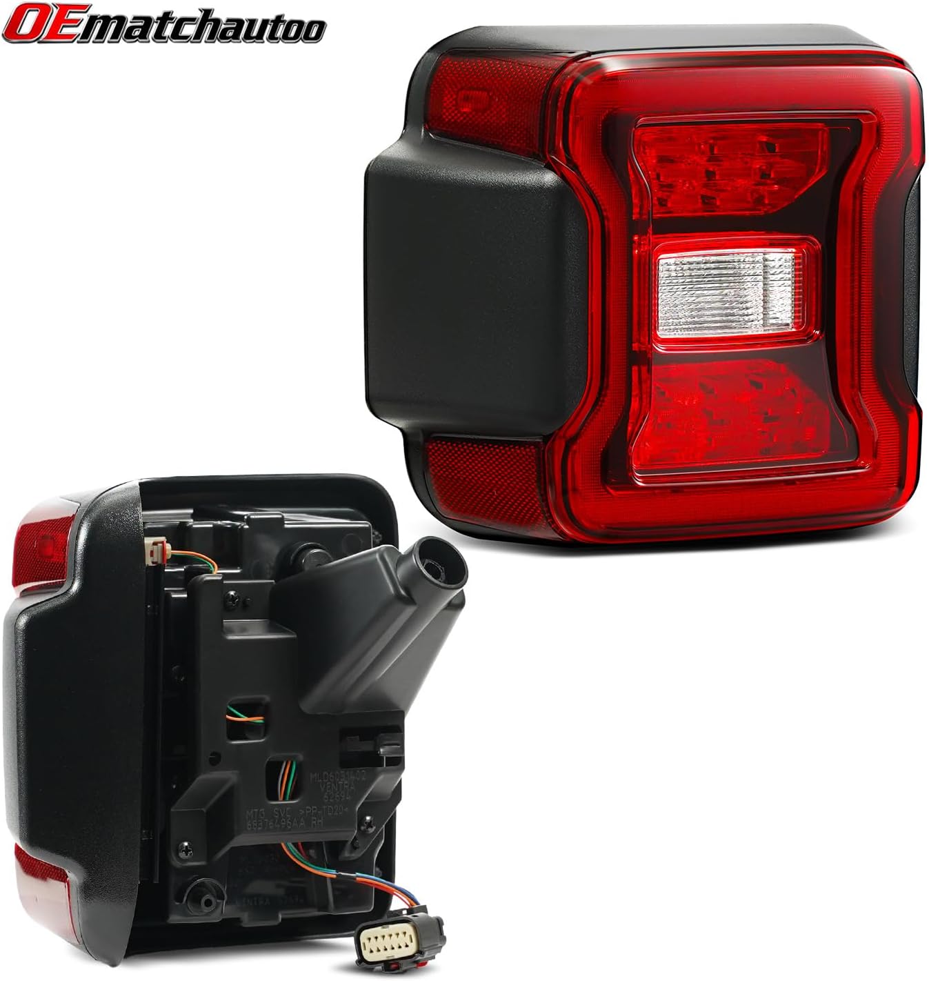 LED Tail Lights Compatible with 2018 2019 2020 2021 2022 2023 2024 2025 Jeep Wrangler Led Taillights W/O BLIS Rear Reverse Stop Brake Tail Lamp Assy Replacement OEM#68434890AB (Left Driver Side)