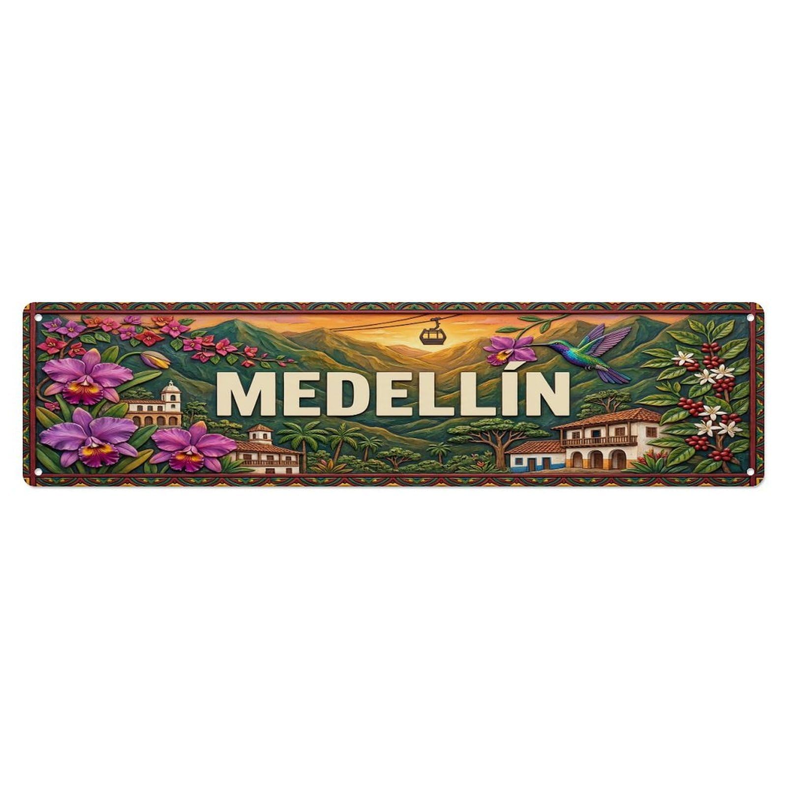 Cwbufd Vintage Style Vintage Medellin Colombia Flag Pattern Vintage Metal Tin Sign Plaque Wall Decor For Cafe, Club Bar, Office, Garden Metal Poster 4X16inch