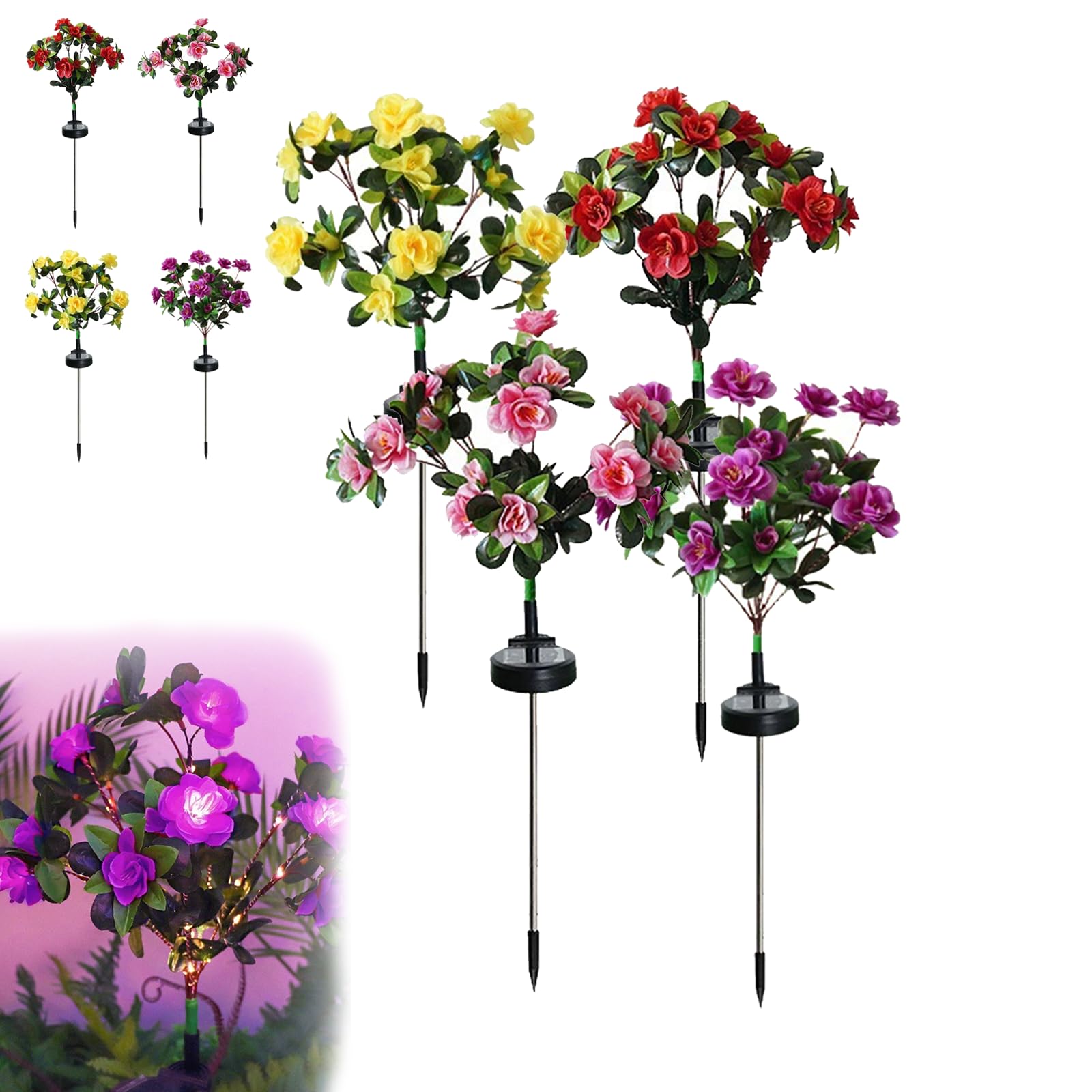 Dawhare Memorial Garden Bloom Lights – Featuring Ultra-Realistic Artificial Petals, Solar Azalea Flowers Light, Outdoor for Yard Patio Pathway Lawn Fence Cemetery (All, Colorful Light)