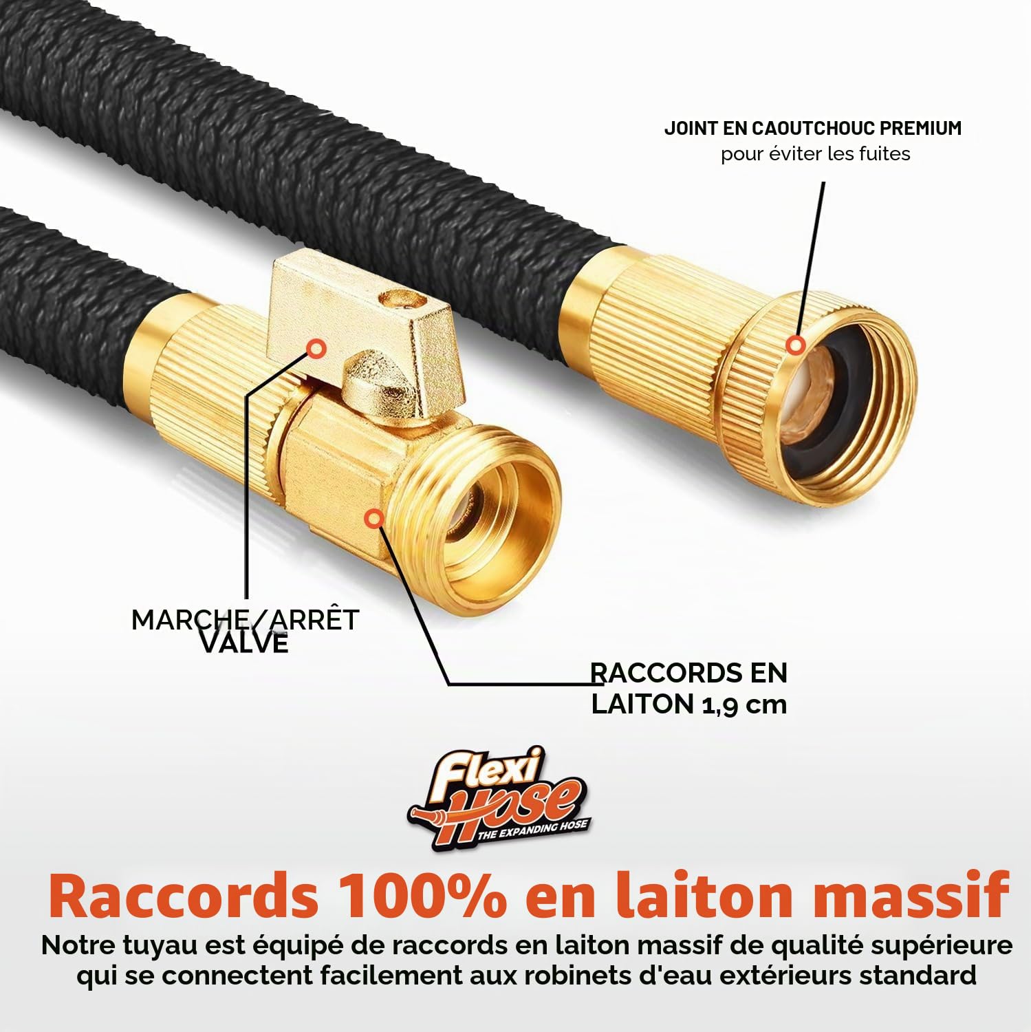 Tuyau d'arrosage extensible léger Flexi Hose - ultra flexible/ne s'emmêle pas - raccords en laiton massif 2 cm/tube intérieur en latex double épaisseur - résistant pourriture/fissures/fuites - 23 m