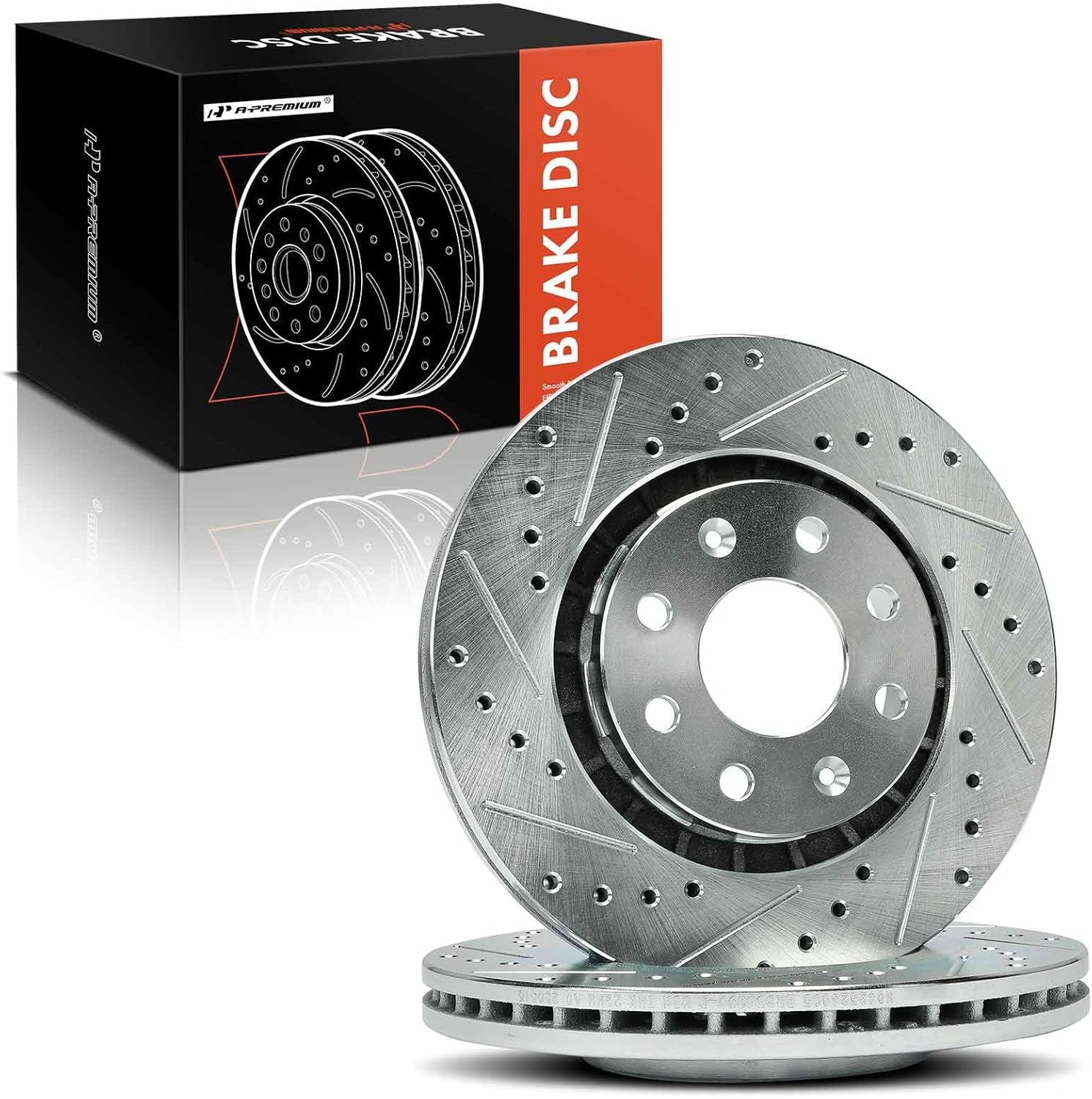 A-Premium 10.08 inch (256.00mm) Front Drilled and Slotted Disc Brake Rotors Compatible with Chevrolet, Suzuki, Pontiac Models - Spark, Spark EV, Aveo, Aveo5, Swift, Swift+, Wave, Wave5, G3 2-PC Set