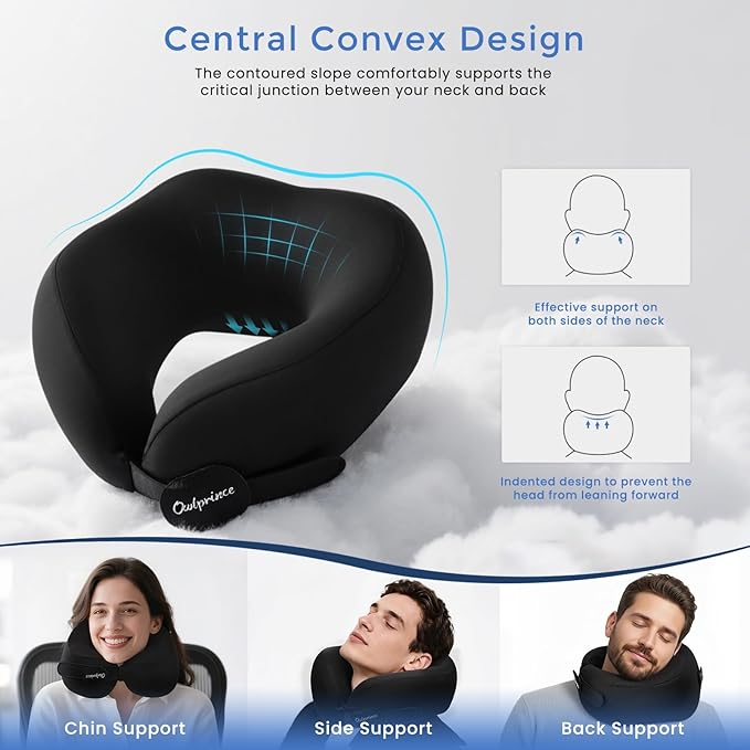 Almohada de Viaje para Cuello Espuma Viscoelástica Negra miniatura 5