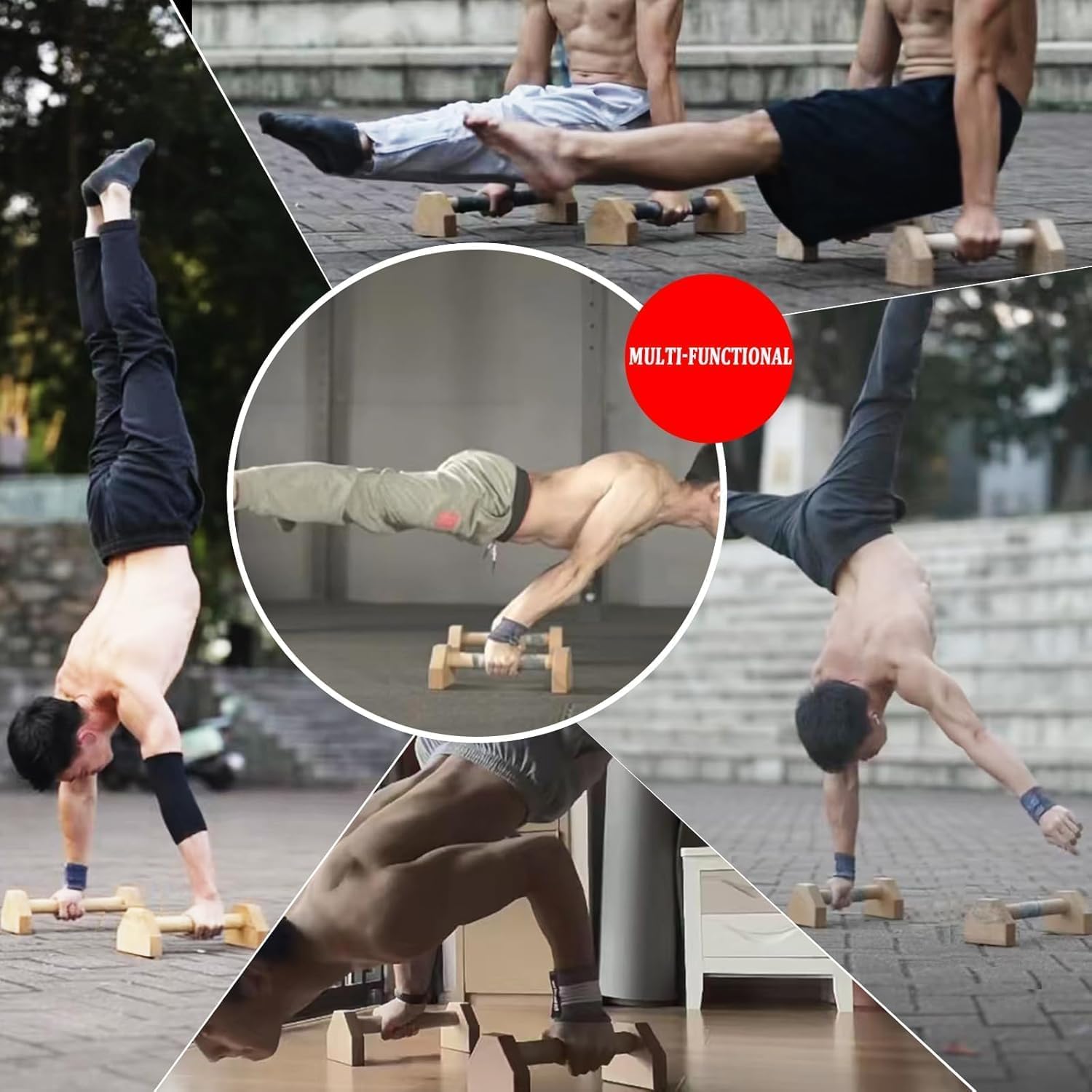 Liegestützgriffe 2 Push Up Bars Holz Parallettes gelenkschonende Liegestützgriffe Calisthenics Equipment Fitnessgeräte für zuhause Handstand & Liegestütze