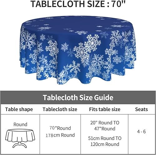 Miniatura 5 de Oaxscug Mantel redondo de Navidad de 60 pulgadas, mantel de copo de nieve de invierno azul marino para decoración de cocina rústica de granja,