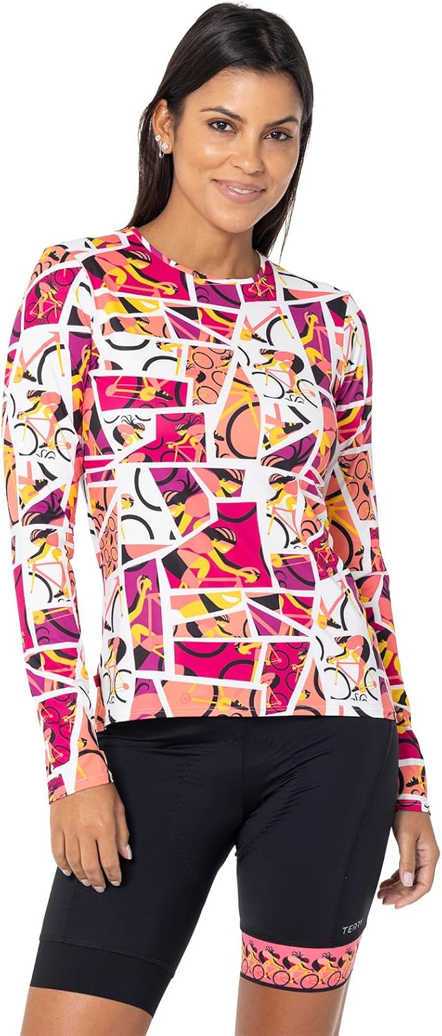Terry Cycling Jersey Women Soleil Long Sleeve Bike Top for Women, Fitted Rash Guard Hiking Outdoor UPF 50+ Sun Shirt