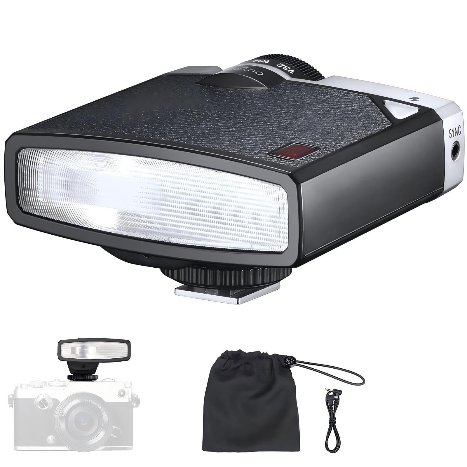 Retro Camera Flash, 6000K±200K On-Camera Flash, 7 Levels Flash Power Retro Camera Speedlite, Support Auto & Manual Modes, Compatible with Canon Sony Fuji Olympus Hot-Shoe Cameras