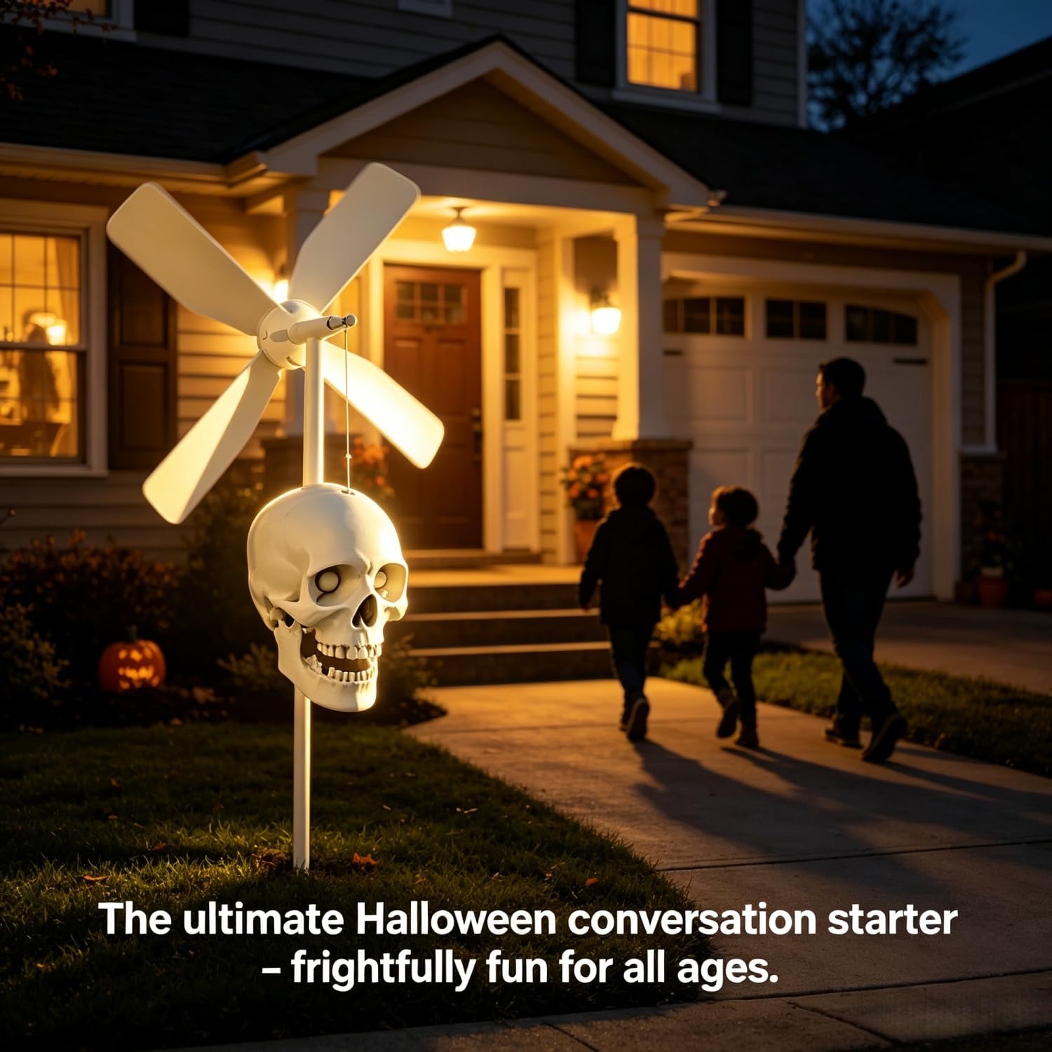 Totenkopf-Windmühle, Halloween-Dekoration – Totenkopf-Windspiel, Outdoor-Gartendekoration, Terrasse, Rasen und Innendekoration für gruselige saisonale Displays