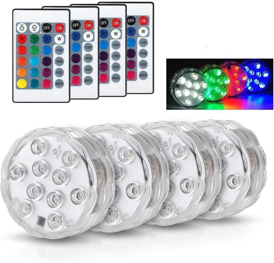 Lyyes Submersible LED Lights Battery Operated Led Lights Waterproof Colorful Pool LED Lights for Vase Base,Hot Tub,Aquarium (4pack)
