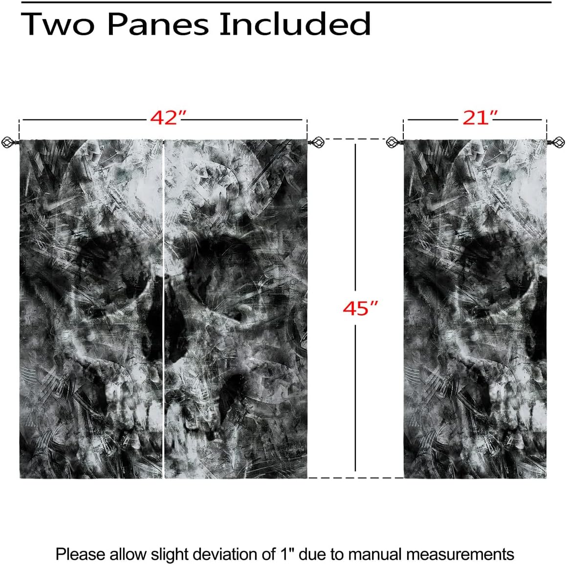 Skull Blackout Curtains for Girls Boy Home Decor, Halloween Trippy Sketch Gothic Horror Grommet Thermal Insulated Drapes Darkening Window Curtain for Bedroom Living Room, 42 x 45 Inch