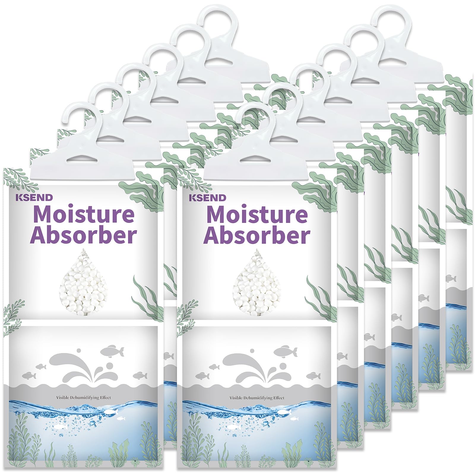 Ksend Moisture Absorbers 12 Packs - 9.8 oz Dehumidifier Bags, Portable Moisture Hanging Bags for Closet, Bathroom and Kitchen, Fragrance Free, 11.8''