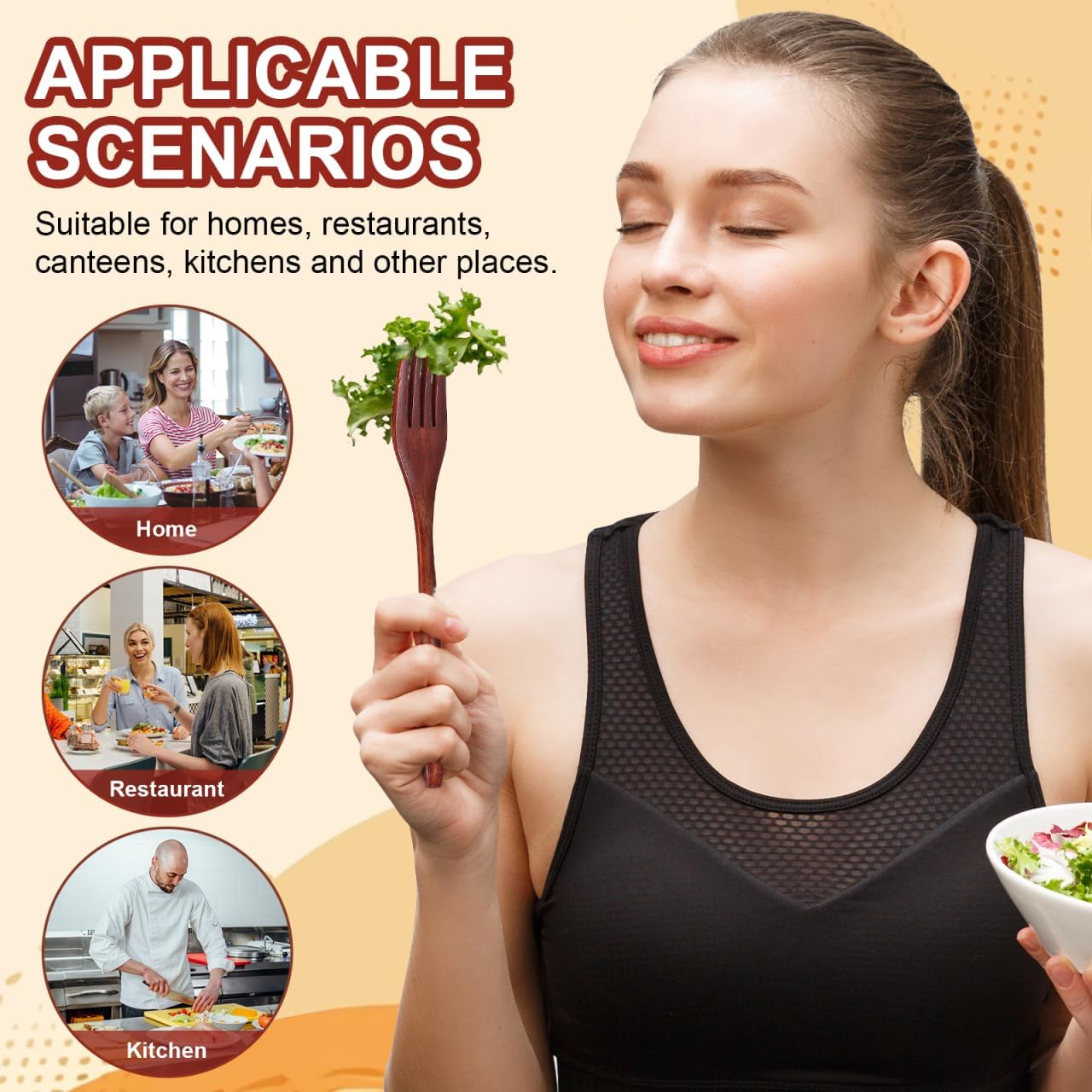 2pcs Long Handle Wooden Forks, Wood Cooking Forks Japanese Style Kitchen Dinner Wood Cutlery for Home Restaurant Use