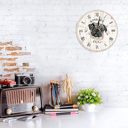 Miniatura 6 de Reloj de pared con diseño de carlino de acuarela, decoración para mamá, regalo para amantes de los perros, de 12 pulgadas, funciona con pilas,