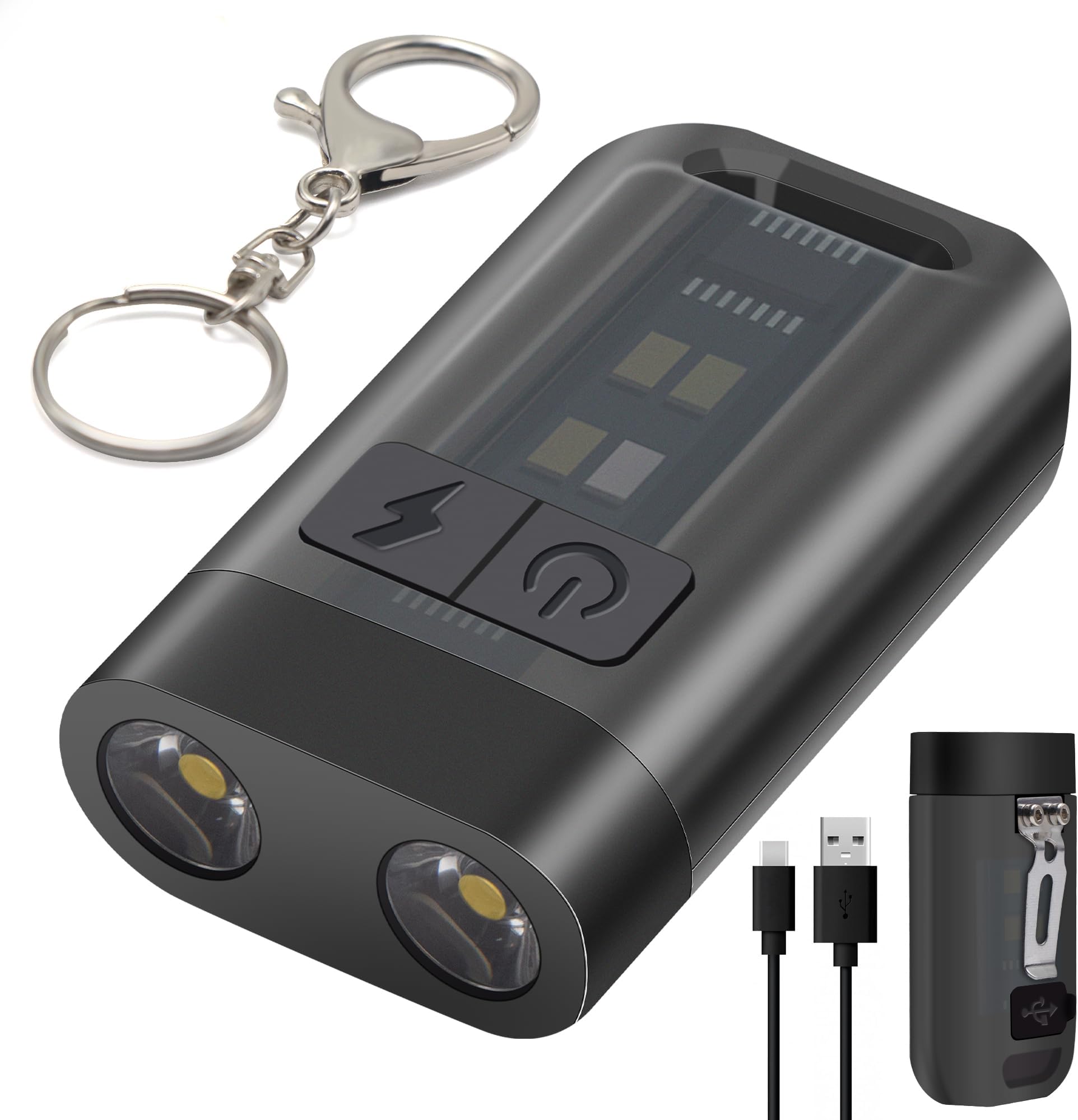 Keyring Torch LED Super Bright Flashlight with Clip, USB C Rechargeable