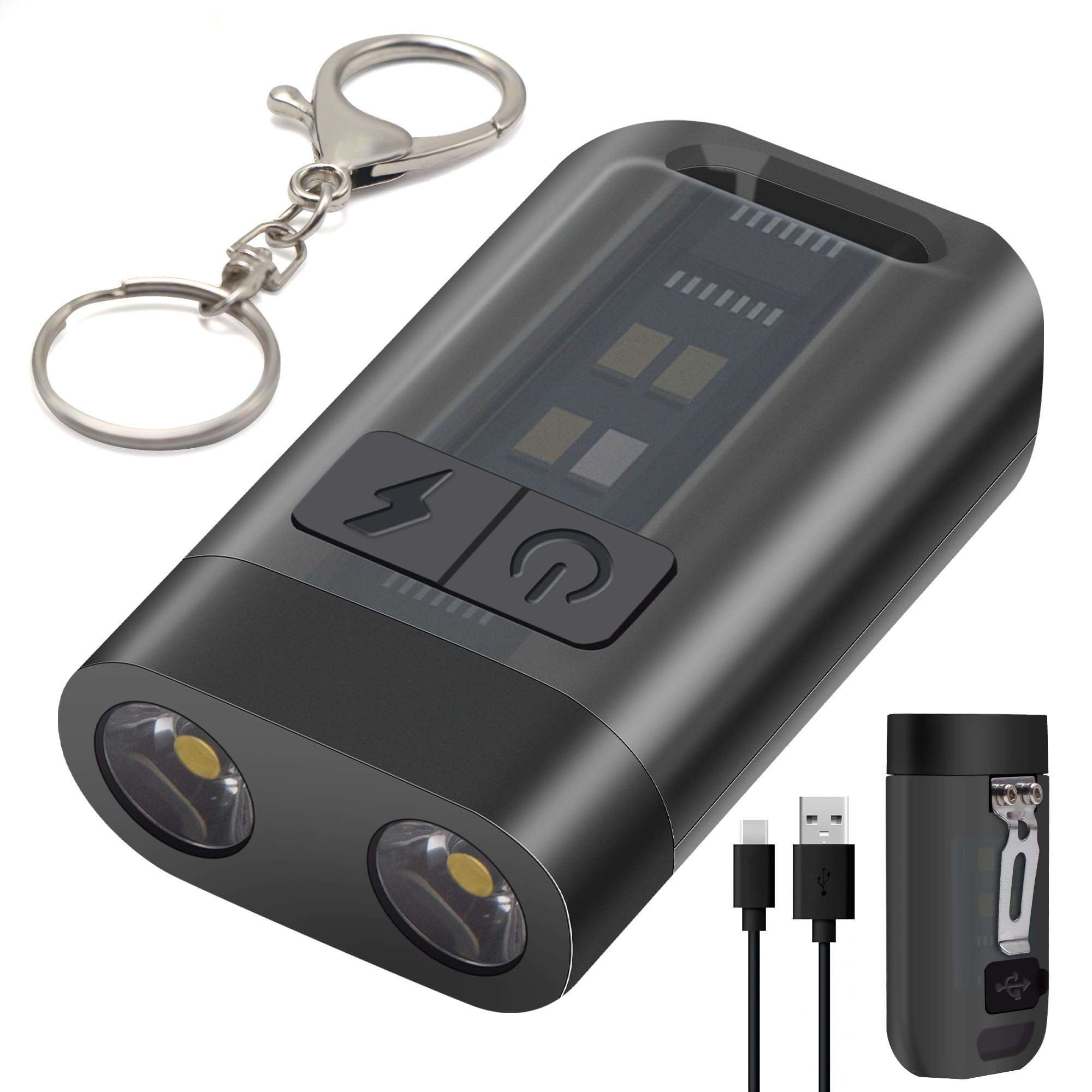 Keyring Torch LED Super Bright Flashlight with Clip, USB C Rechargeable Pocket Torch with Magnetic Base, EDC Torch with UV Light & 9 Lighting Modes for Emergency, 100 Lumen Mini Torch for Dog Walking