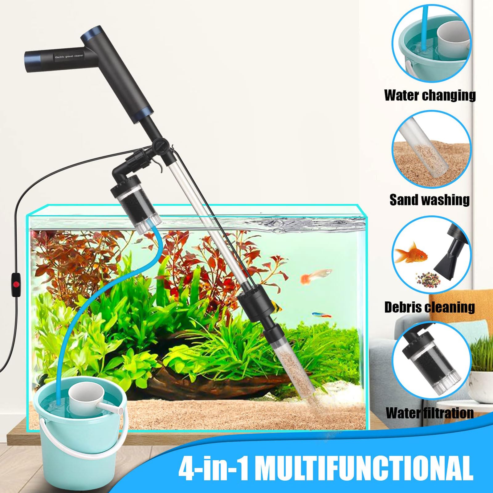 Speed ​​Fish - Mover de agua mineral con manguera de 2 m y raspador para un fácil cuidado del acuario, kit de limpieza de acuarios