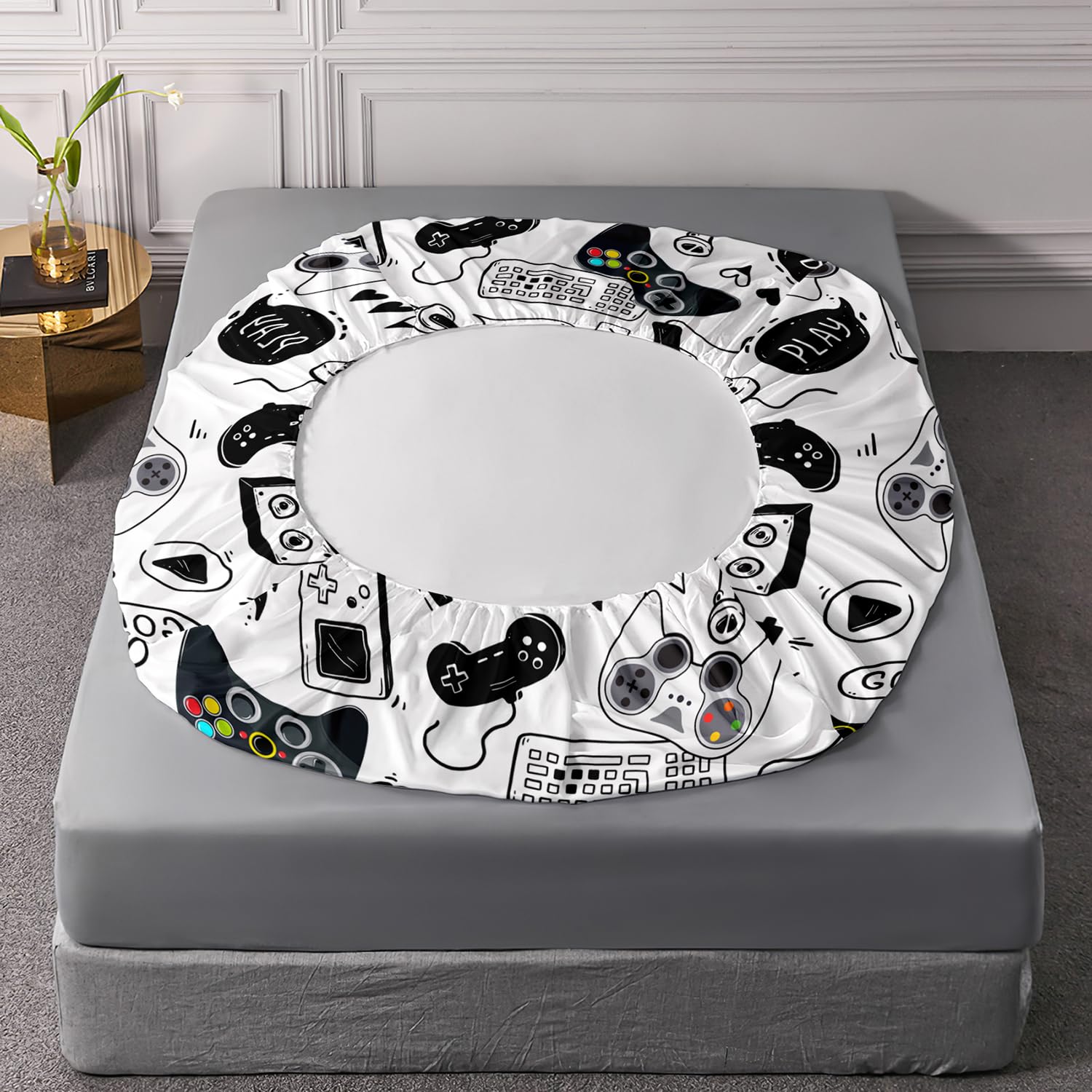 AILONEN Set di lenzuola con angoli per videogiochi, per ragazzi, console videogiochi, joystick, controller per computer, retrò, arcade, giochi, 3 pezzi, 1 lenzuolo con angoli e 2 federe