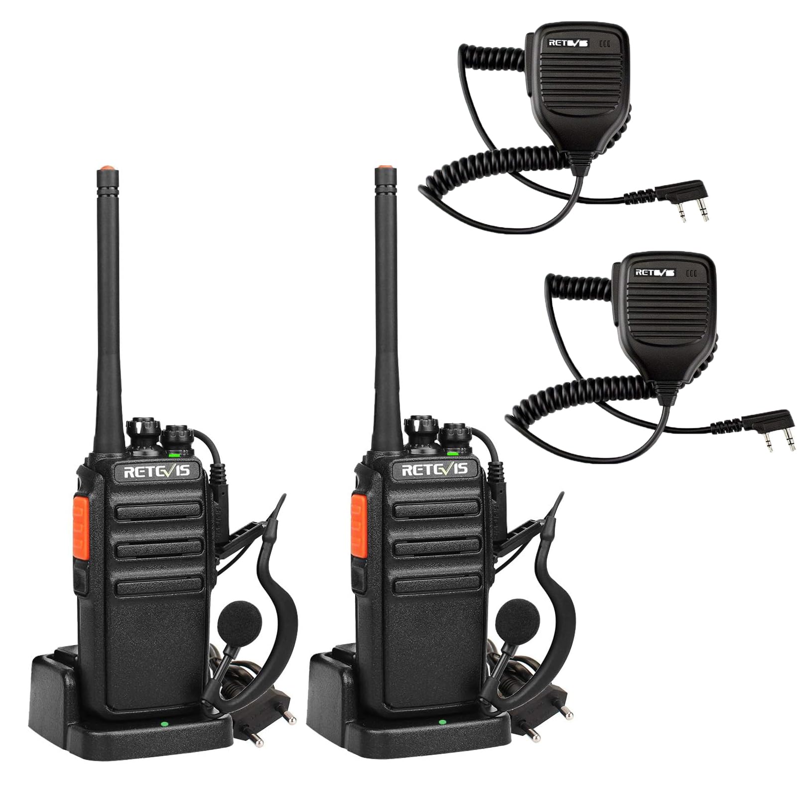 Retevis RT24 Walkie Talkie, Ricetrasmittenti Professionali PMR446 Licenza-Libero Radioline con Auricolare, 16 Canali VOX CTCSS/DCS with Microfono Altoparlante 2 Pin, Ricaricabili per Chi Pedala
