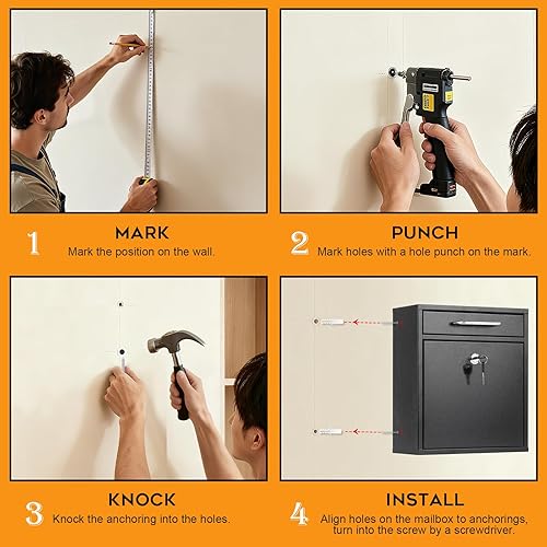 Miniatura 7 de xydled Soporte de pared para buzón de metal, buzón de bloqueo con cerradura de llave, buzón mediano con cerradura, buzón seguro colgante, caja de