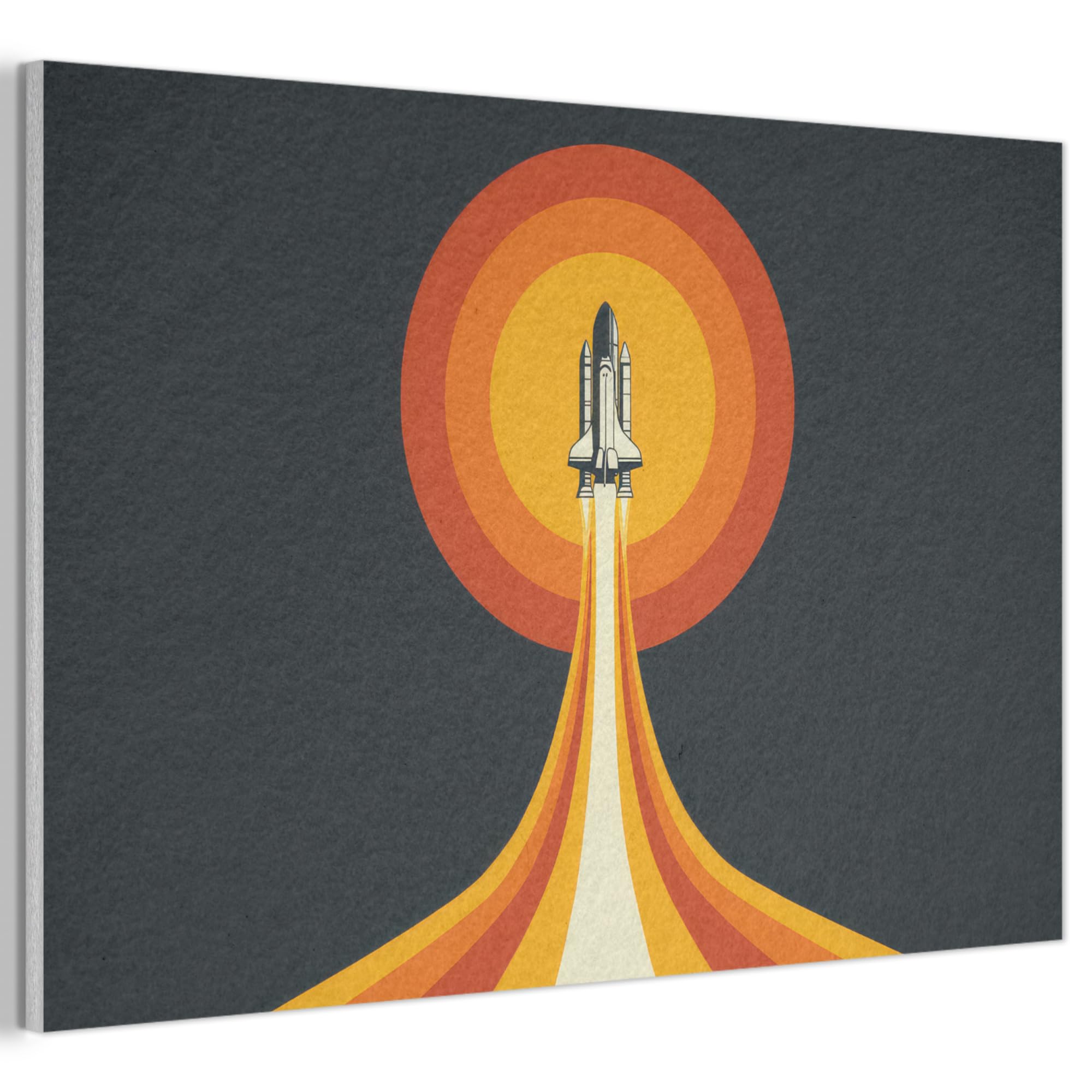 MuchoWow© Felt Panel 60x40 cm Framed Design Print Accent Interior Wallart Decoration Wall Art Retro - Rocket - Circle