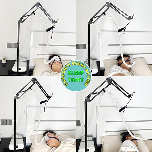 Miniatura 2 de Soporte de manguera CPAP con altura de ángulo ajustable, gancho para máscara CPAP, estructura de metal para soporte seguro, evita enredos de