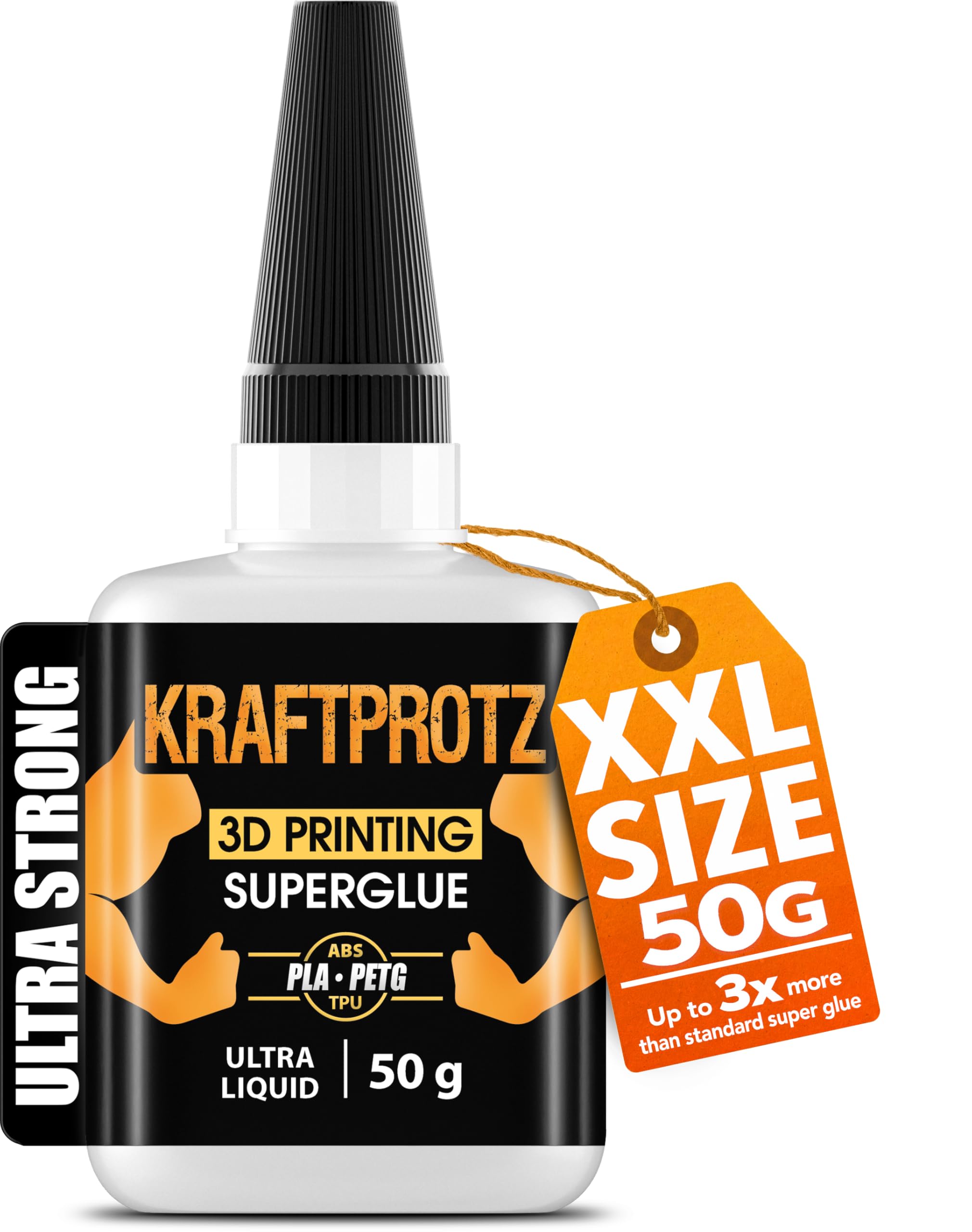 3D printing super glue – KRAFTPROTZ Ultra Thin 50 g – capillary adhesive for micro gaps in PLA, ABS, PETG, TPU – waterproof, heat resistant & invisible – anti-clog needle tip – pro finish