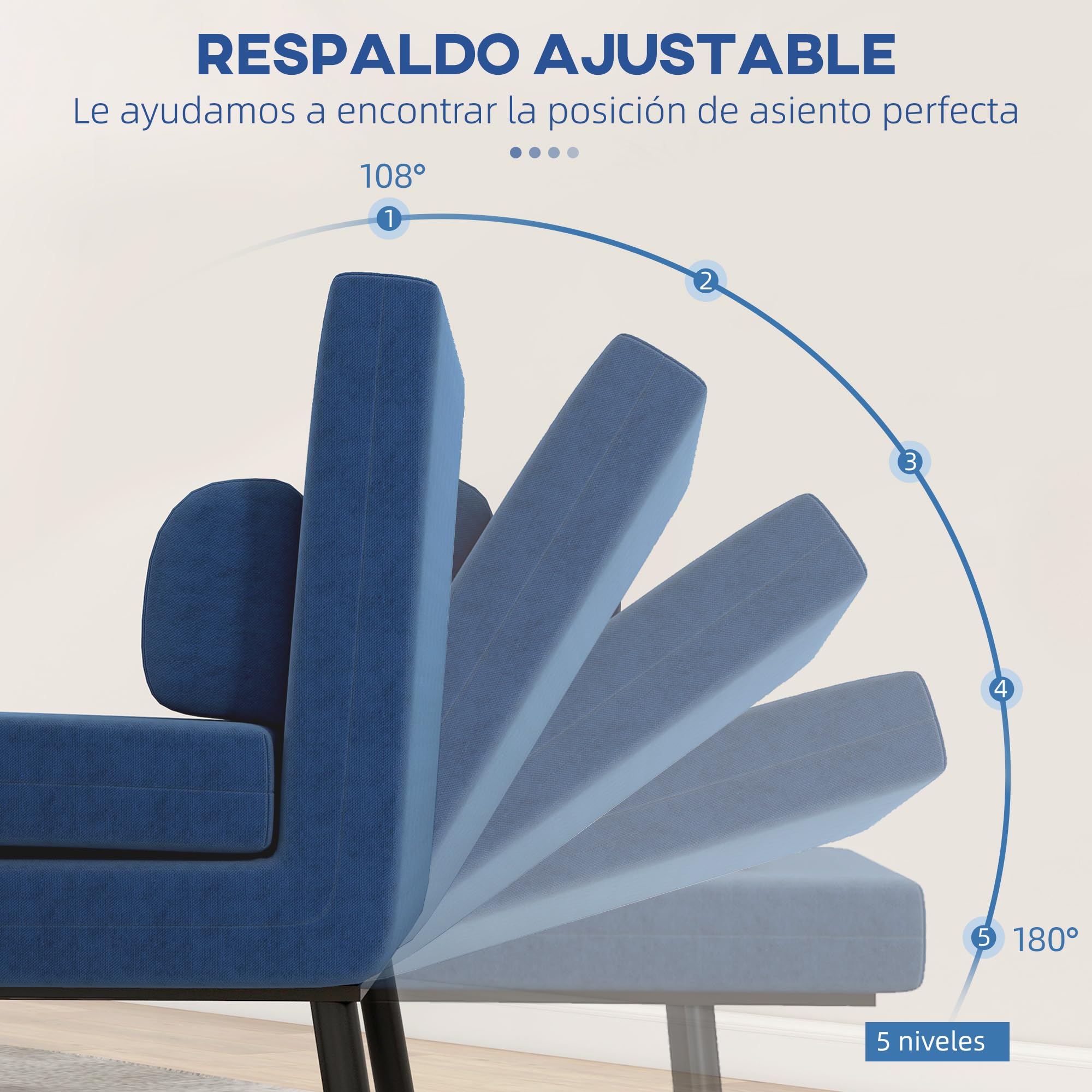 HOMCOM Sofá Cama de 1 Plaza 3 en 1 Sofá Cama Plegable Tapizado en Lino con Respaldo Ajustable de 5 Niveles y Almohada Acolchada para Oficina Dormitorio Salón 75x70x75 cm Azul Oscuro