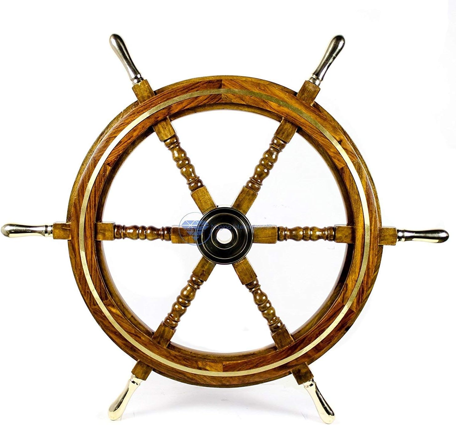 Nautical Premium Sailor's Hand Crafted Brass & Wooden Ship Wheel | Luxury Gift Decor | Boat Collectibles | Nagina International (30 Inches, Brass Ring & Handles)