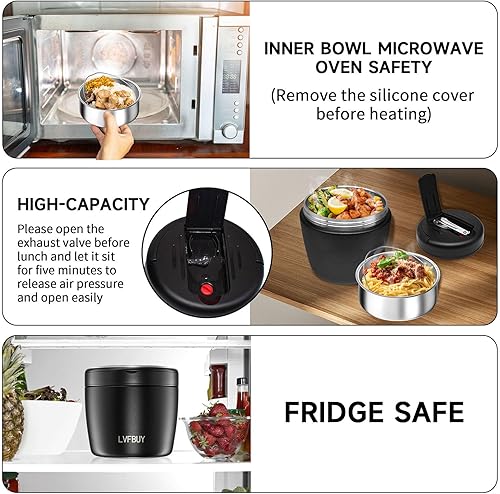 Miniatura 3 de Tarro de alimentos aislado al vacío de 32 onzas para adultos, termo de alimentos a prueba de fugas para comida caliente con cuchara, para oficina y