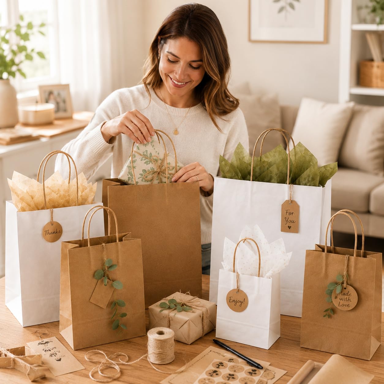 Inoverse 50 Sacs en Papier Kraft avec Poignées – 45 x 17 x 48 cm – Marron Sacs Cadeaux Recyclables, Pour Shopping, Emballage Cadeau, DIY, Calendrier de l’Avent