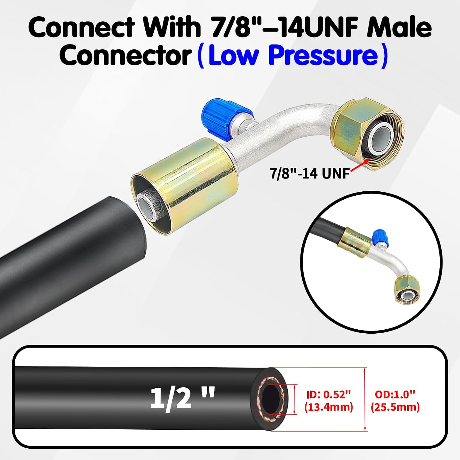 90 Degree A/C Hose Fittings, #8#10 90°Beadlock AC Line Adapter with R134A High and Low Pressure Valve, #8#10 Automatic Air Conditioning Hose Fittings for Car,Turck,Van and RV